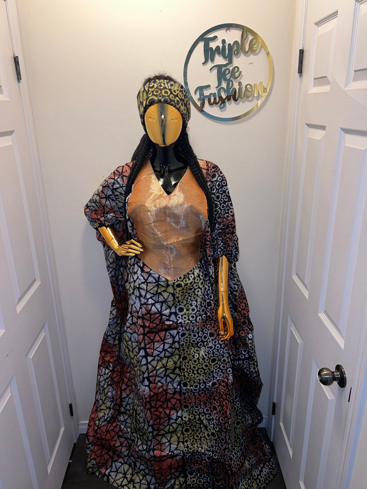 African Adire Batik Boubou Dress | Nigerian Kaftan with Inner Belt