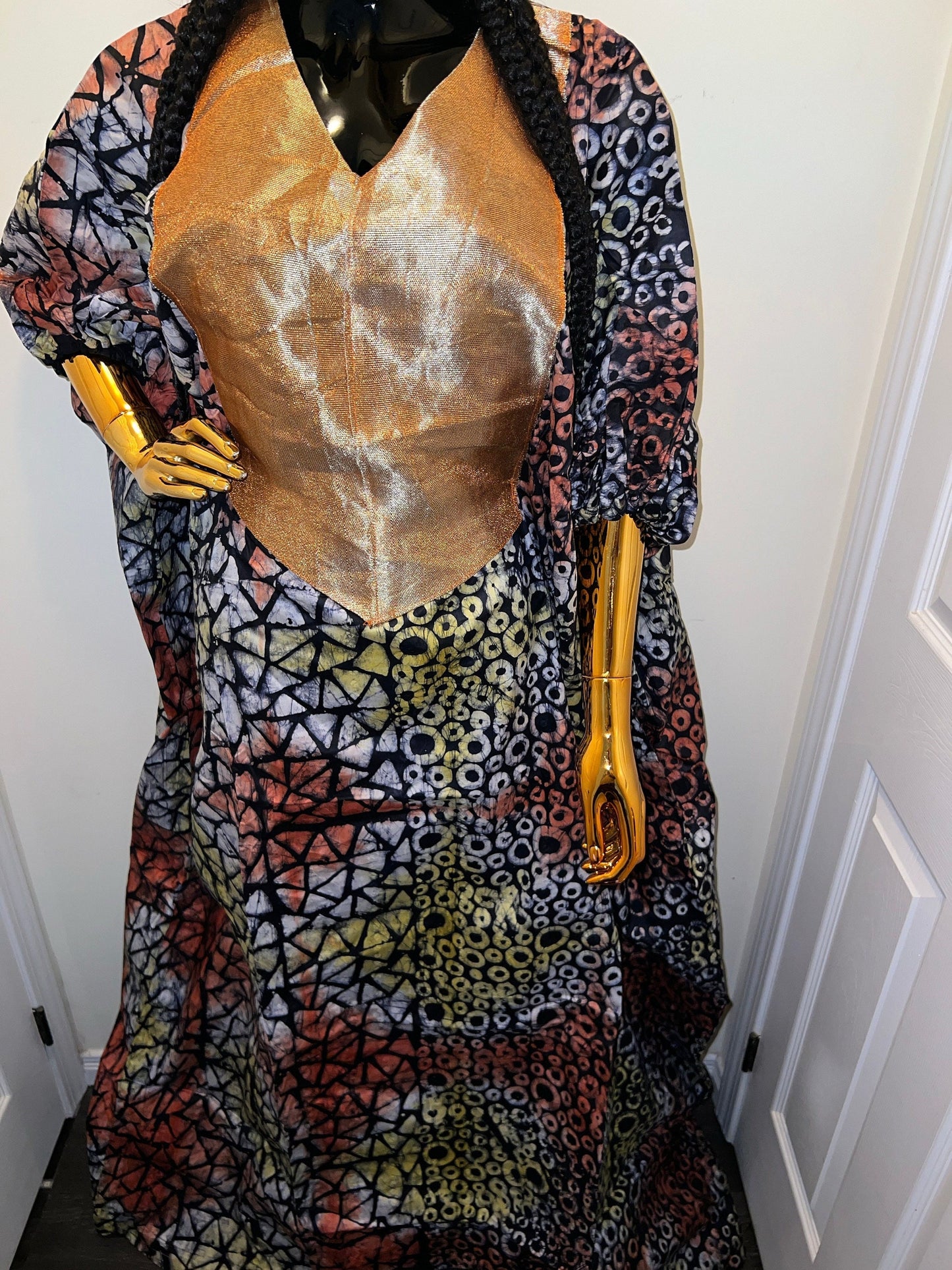 African Adire Batik Boubou Dress | Nigerian Kaftan with Inner Belt