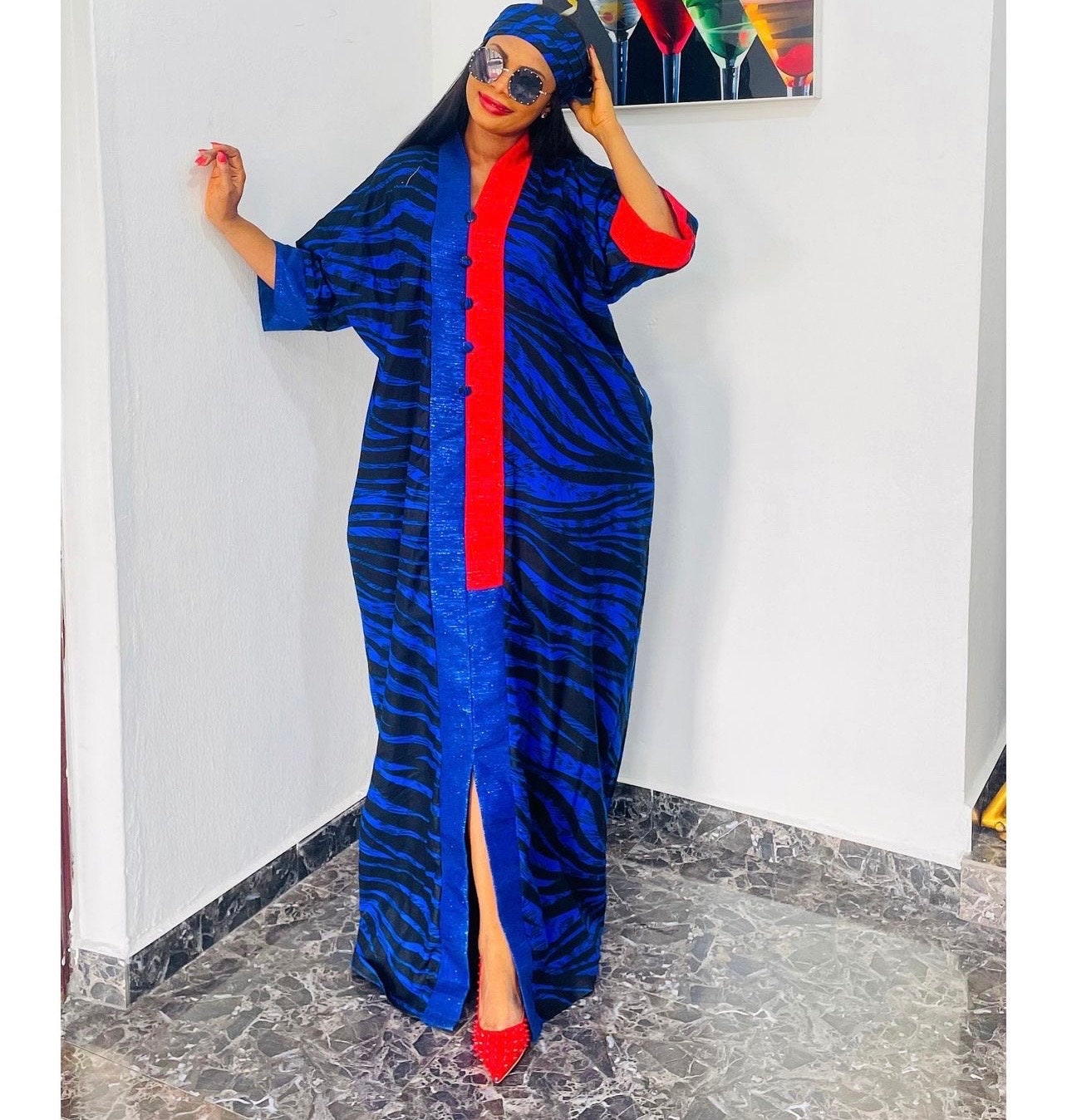 Handmade Ankara Boubou Dress with Headtie | African Kaftan