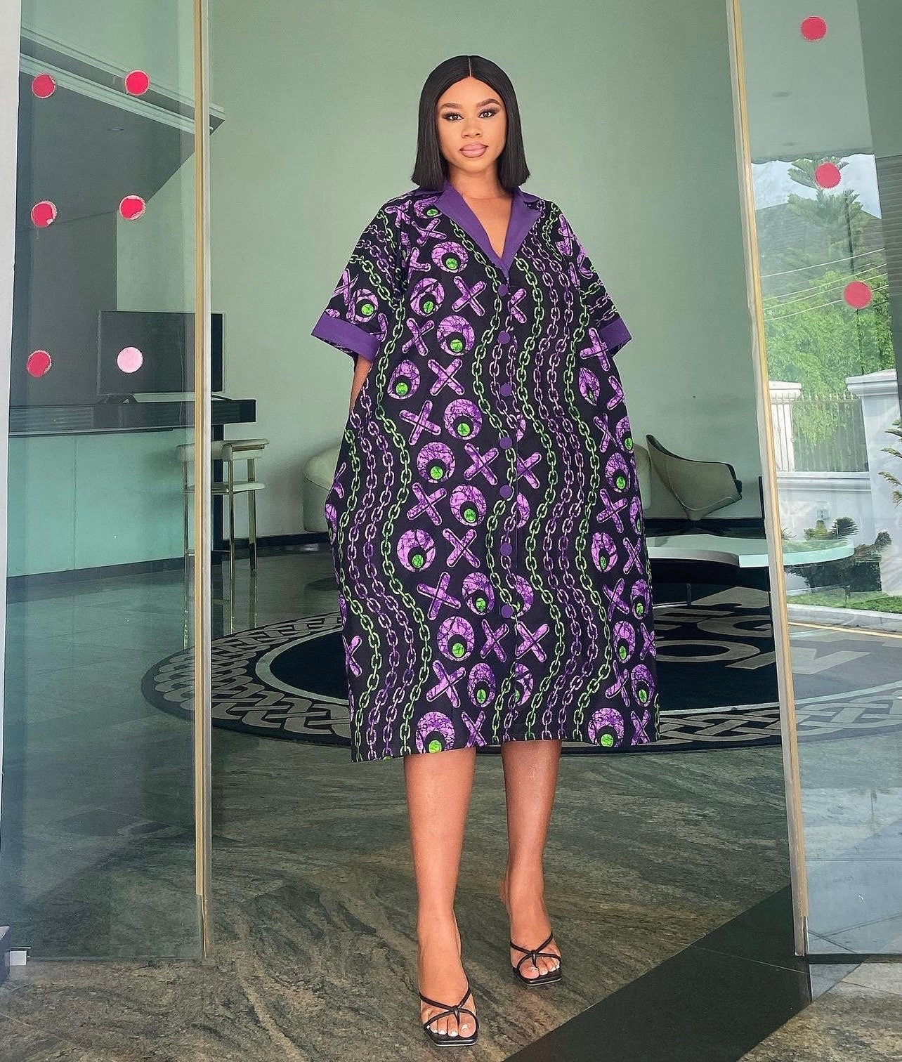 African Print Short Kaftan Dress | Ankara Adire, Boubou