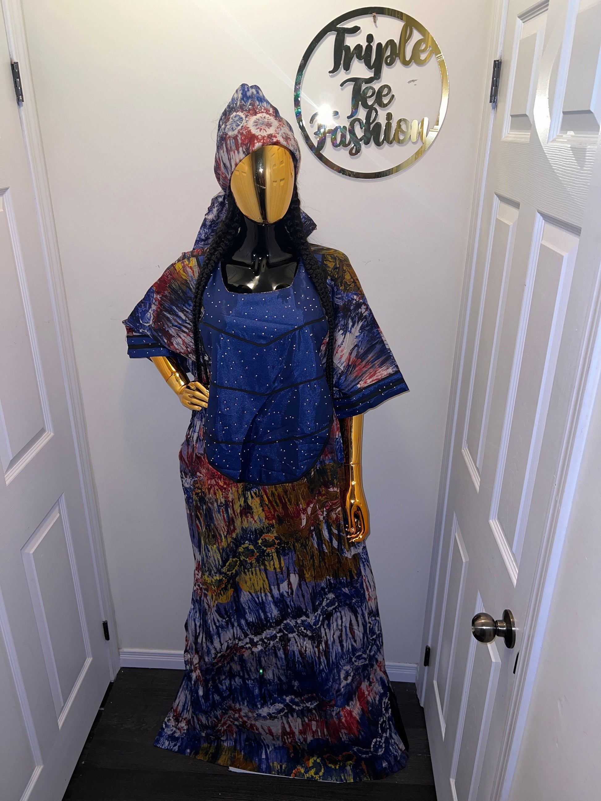 Handmade Adire Brocade Kaftan Dress | Nigerian African Print