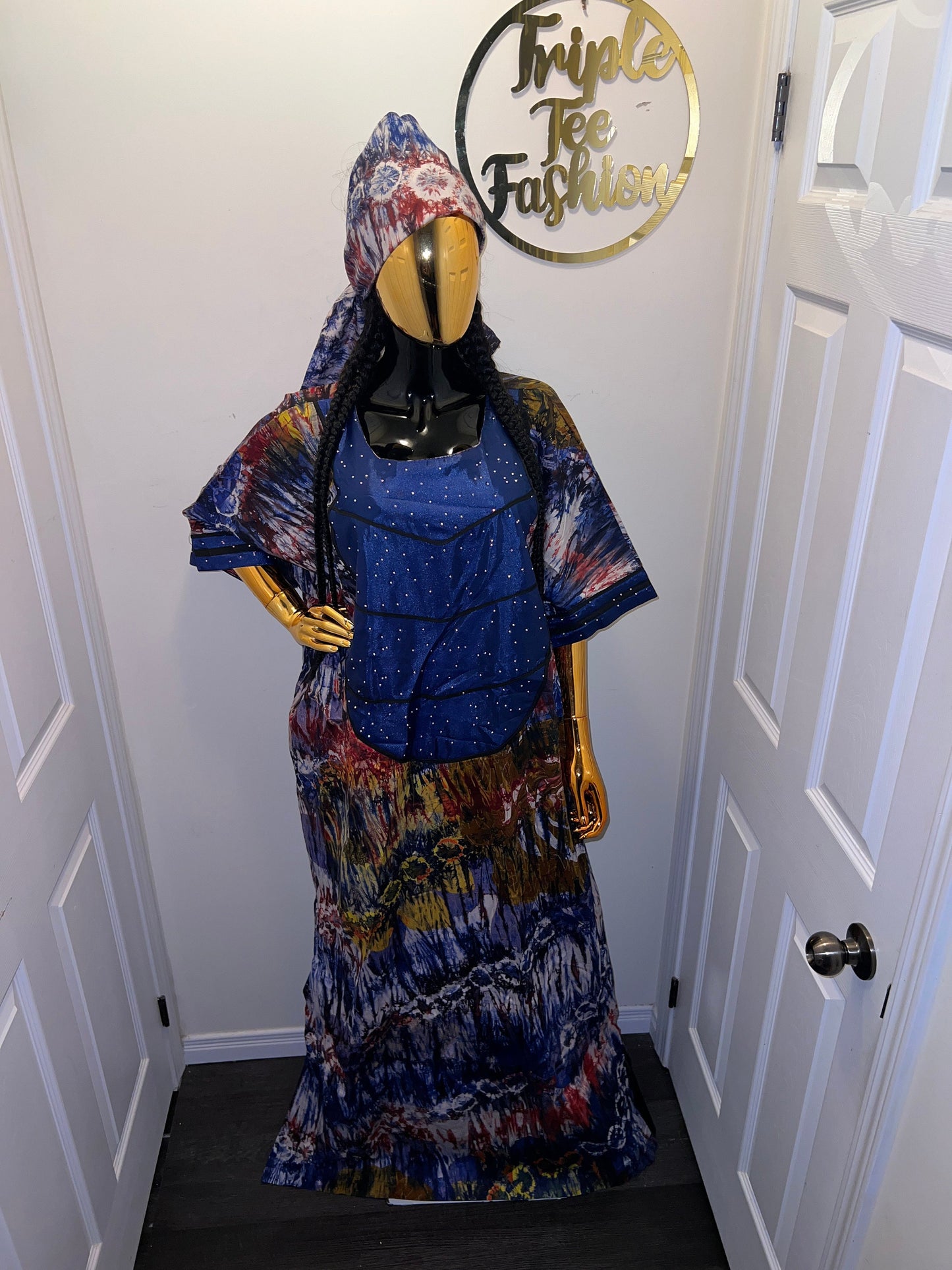 Handmade Adire Brocade Kaftan Dress | Nigerian African Print