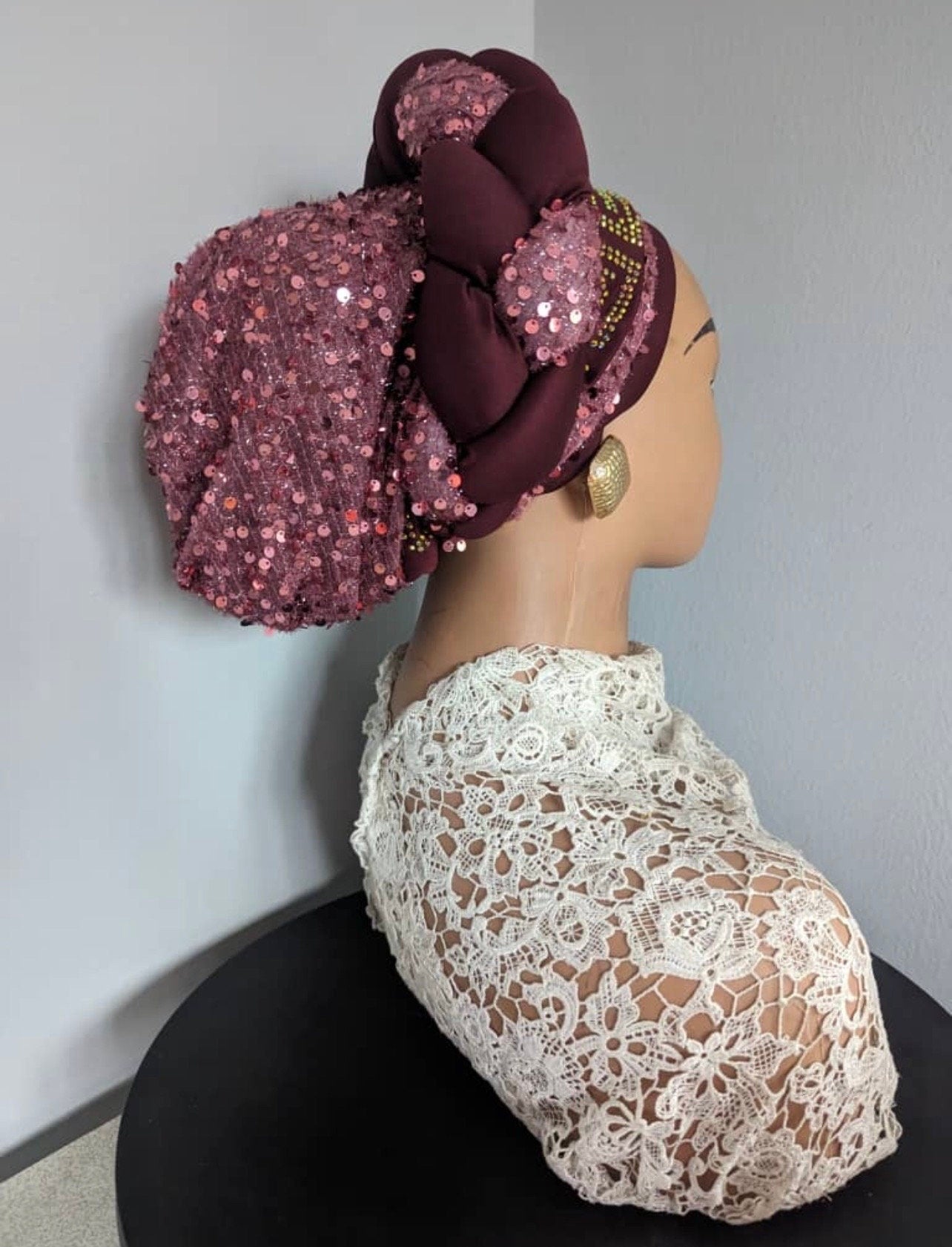 Luxury Sequin Turban Hat | Pre-Tied Braid Headtie