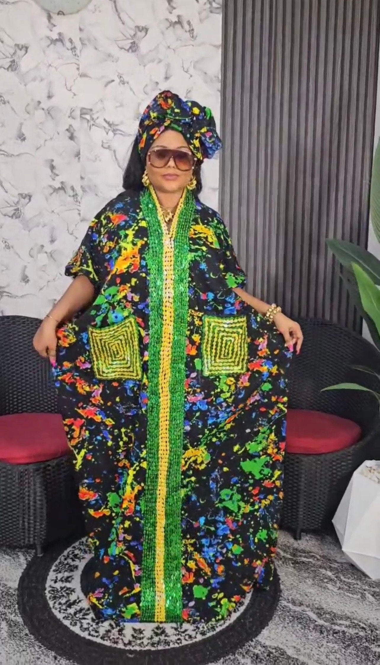 Handmade Ankara Boubou Dress | Beaded African Kaftan