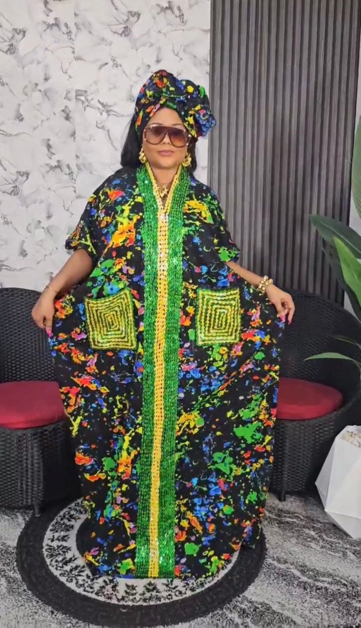 Handmade Ankara Boubou Dress | Beaded African Kaftan
