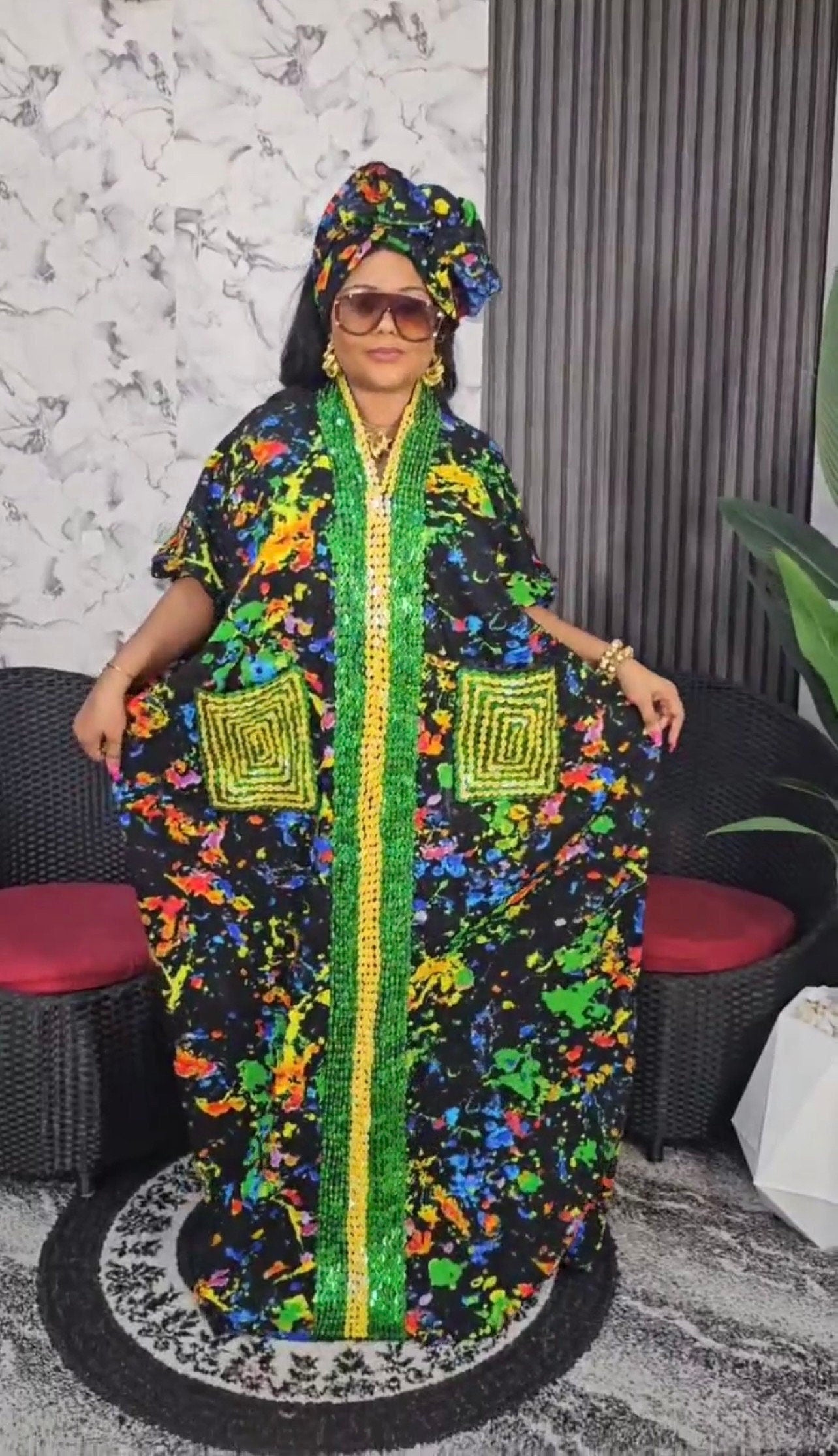 Handmade Ankara Boubou Dress | Beaded African Kaftan