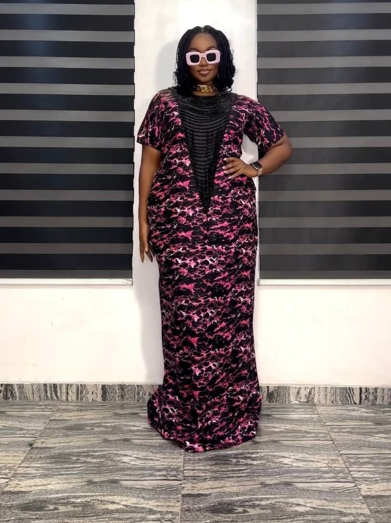 Handmade Ankara Boubou Dress | Beaded African Kaftan