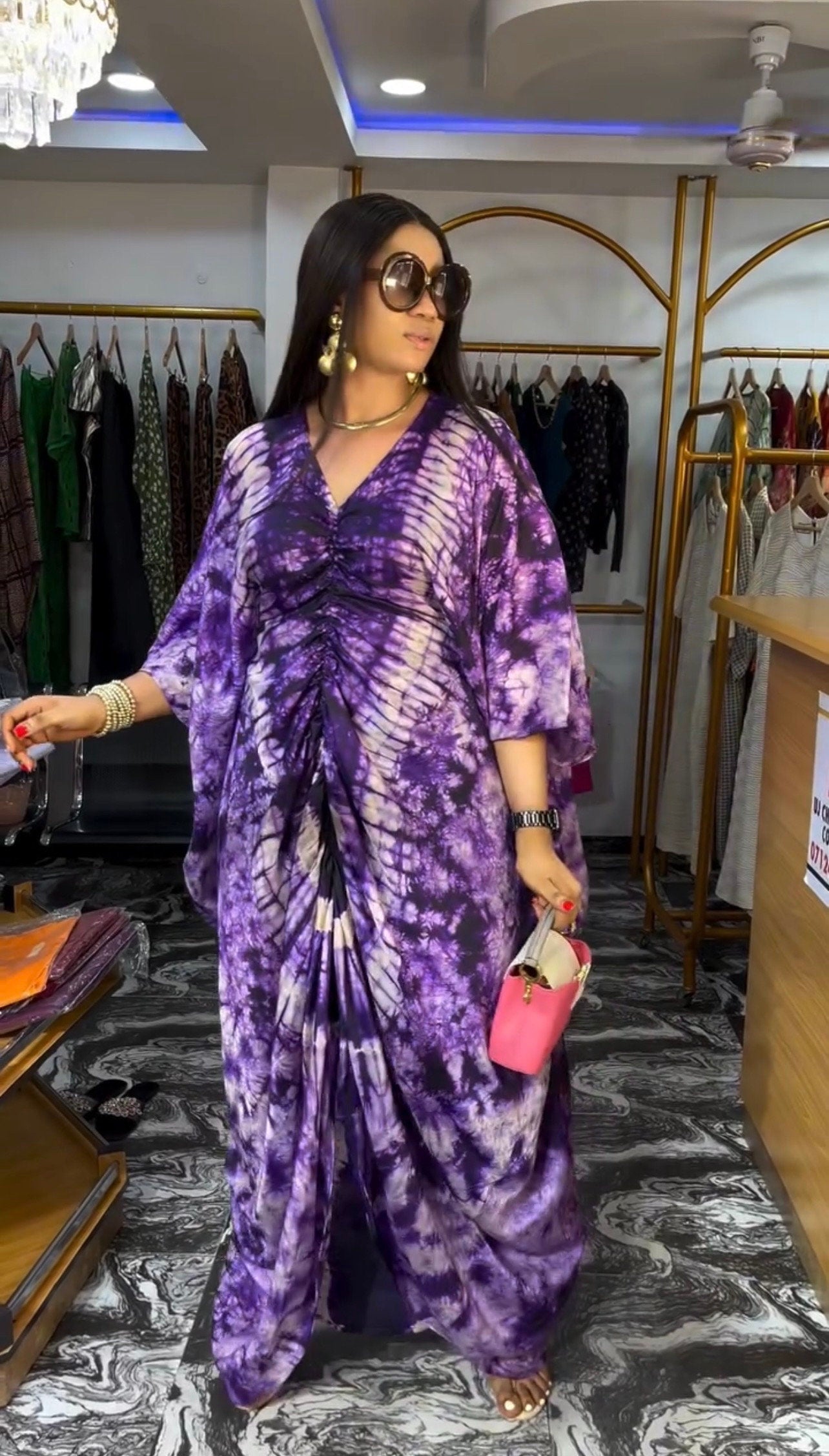African Adire Silk Boubou Dress | Handmade Tie Dye Kaftan