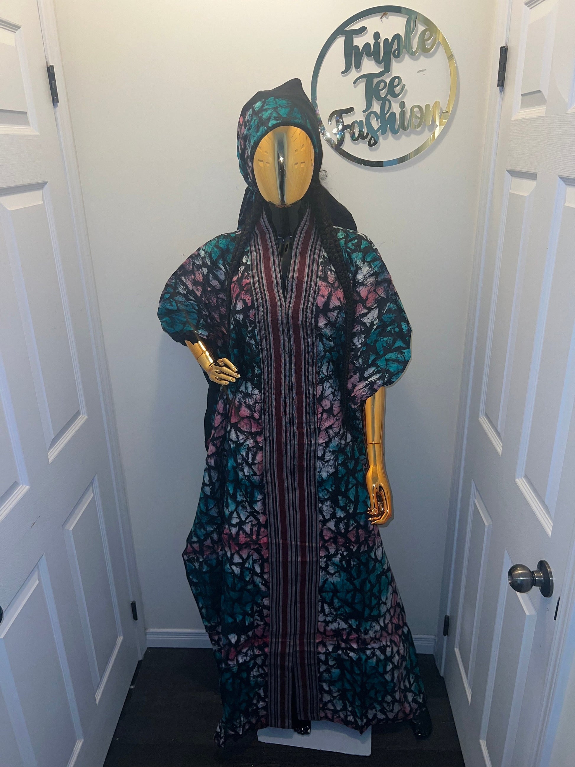 African Adire Batik Boubou dress |Inner belt bubu Kaftan| Handmade African print dress | Nigerian made | Tie and Dye | Rich aunty| Ankara