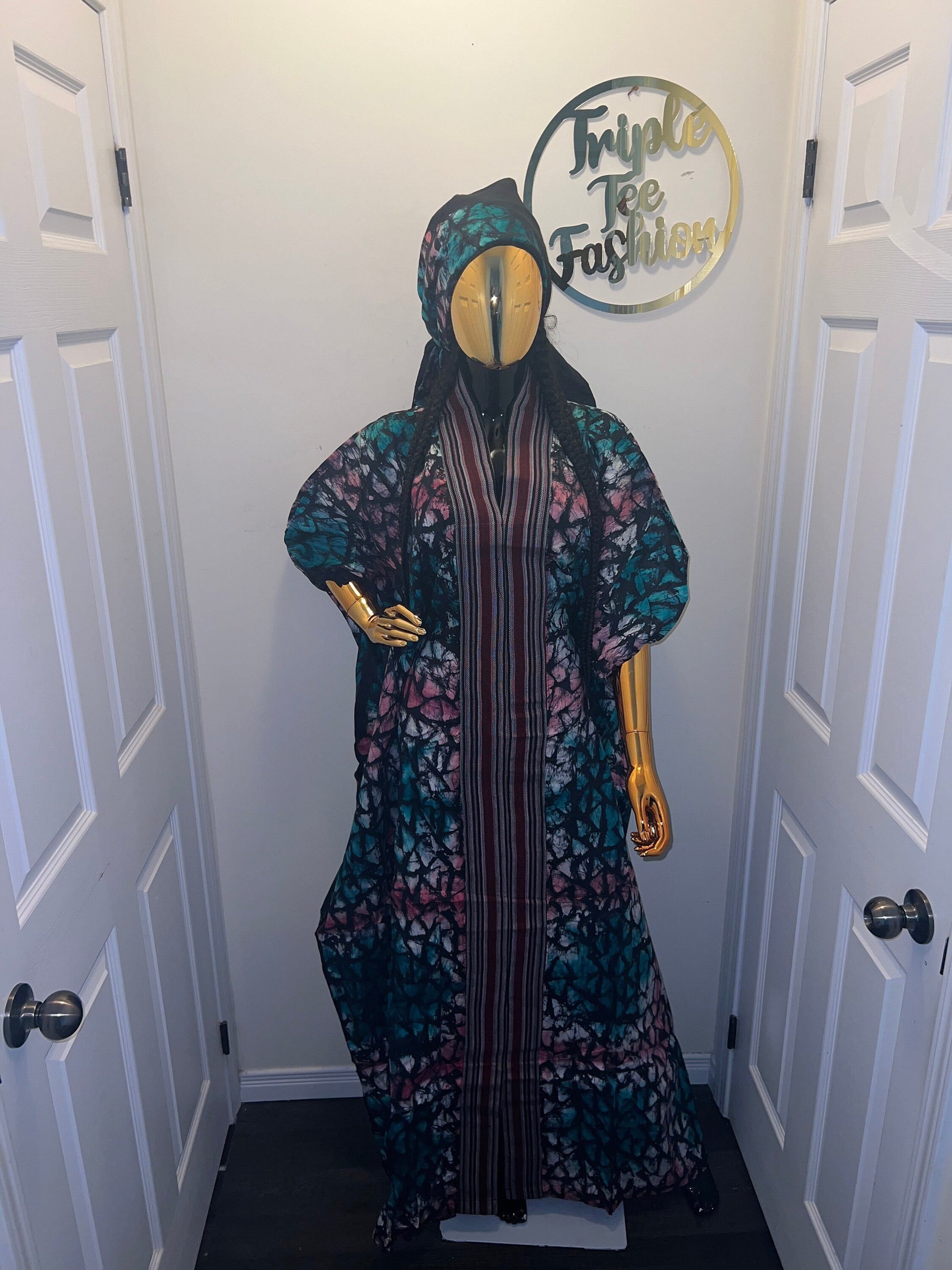 African Adire Batik Boubou dress |Inner belt bubu Kaftan| Handmade African print dress | Nigerian made | Tie and Dye | Rich aunty| Ankara