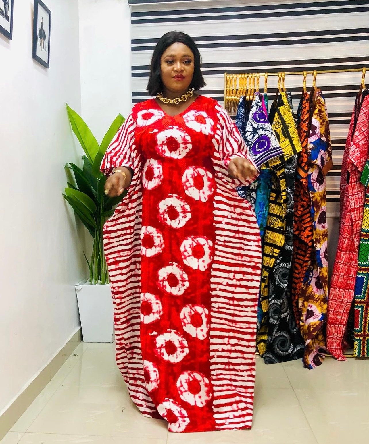 African Ankara Boubou Dress | Handmade Ankara Kaftan with Belt