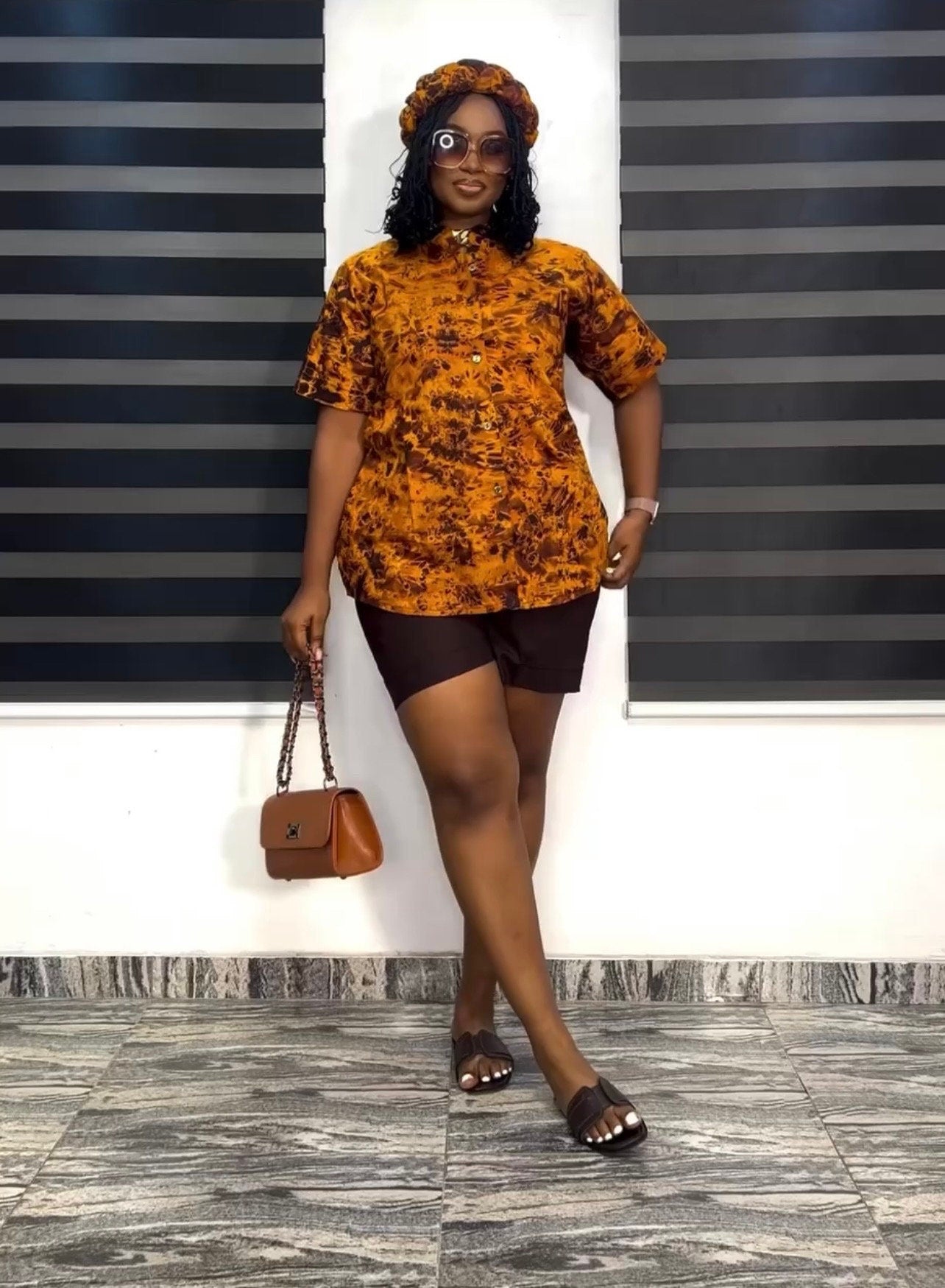 Ankara Shirt and Short Set | Nigerian African Print, Headband Cap