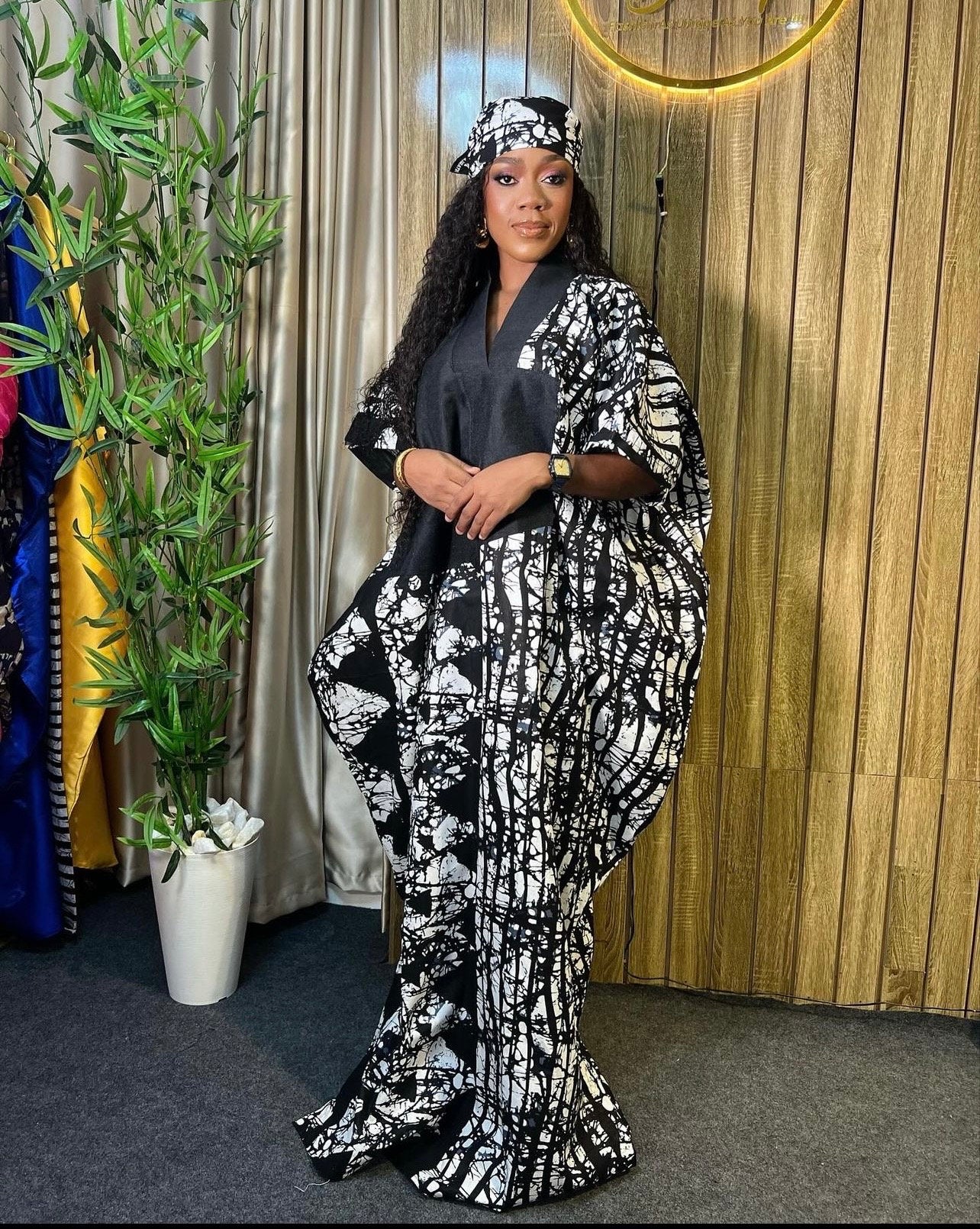 Adire Cotton Kaftan Dress | Nigerian Bubu Gown, One Size