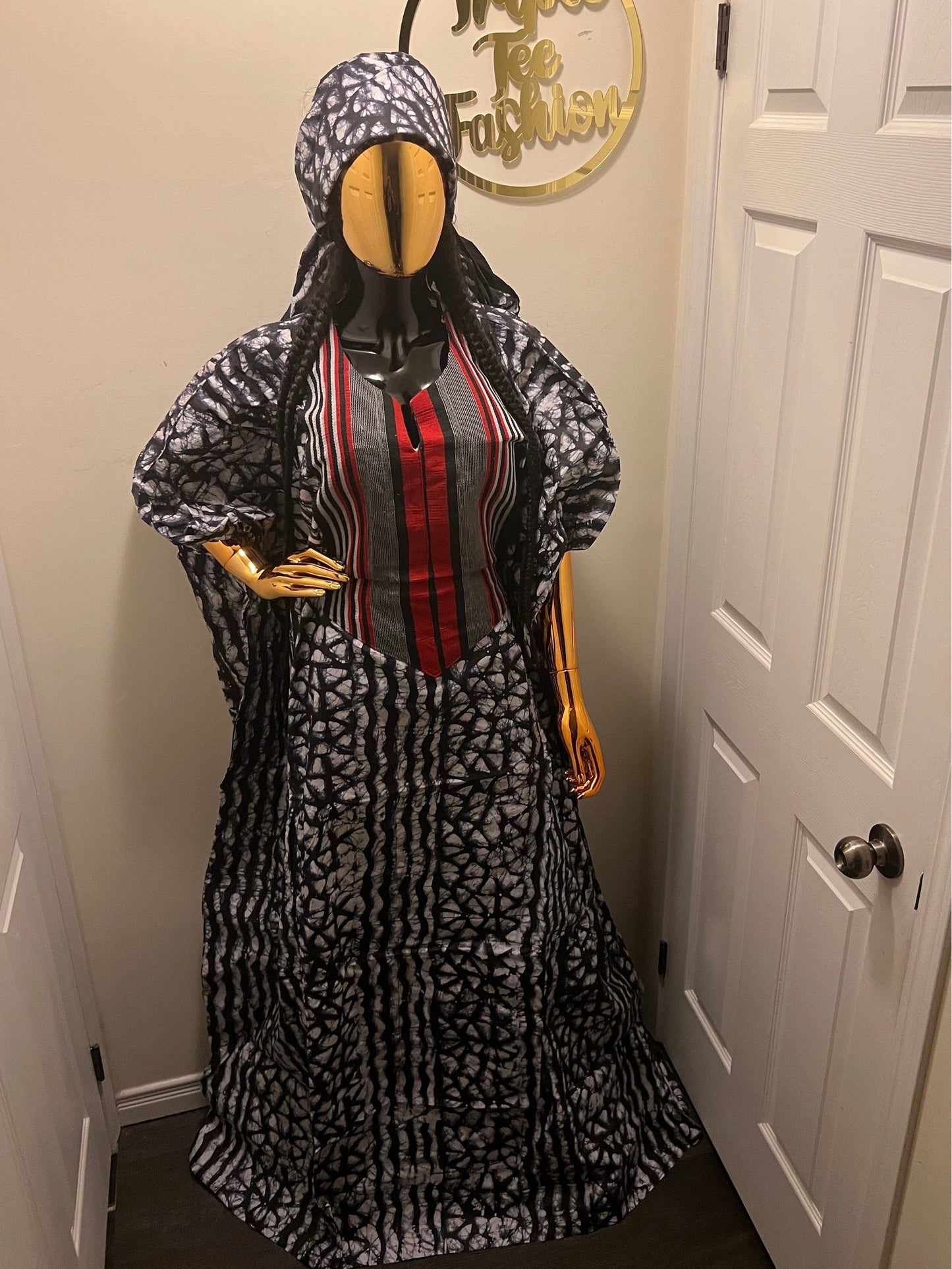 Handmade African Adire Batik Boubou Dress | Inner Belt Kaftan
