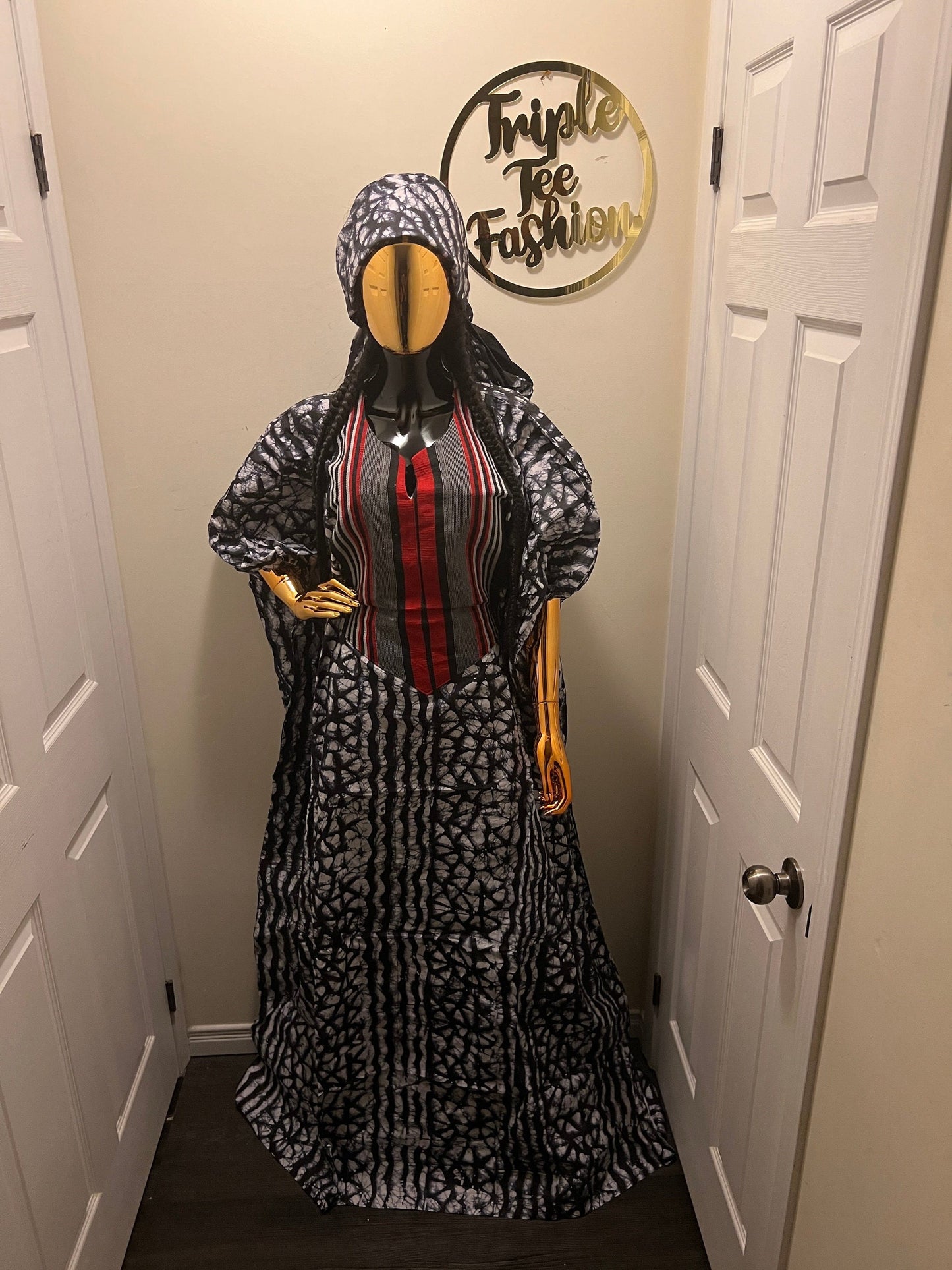Handmade African Adire Batik Boubou Dress | Inner Belt Kaftan