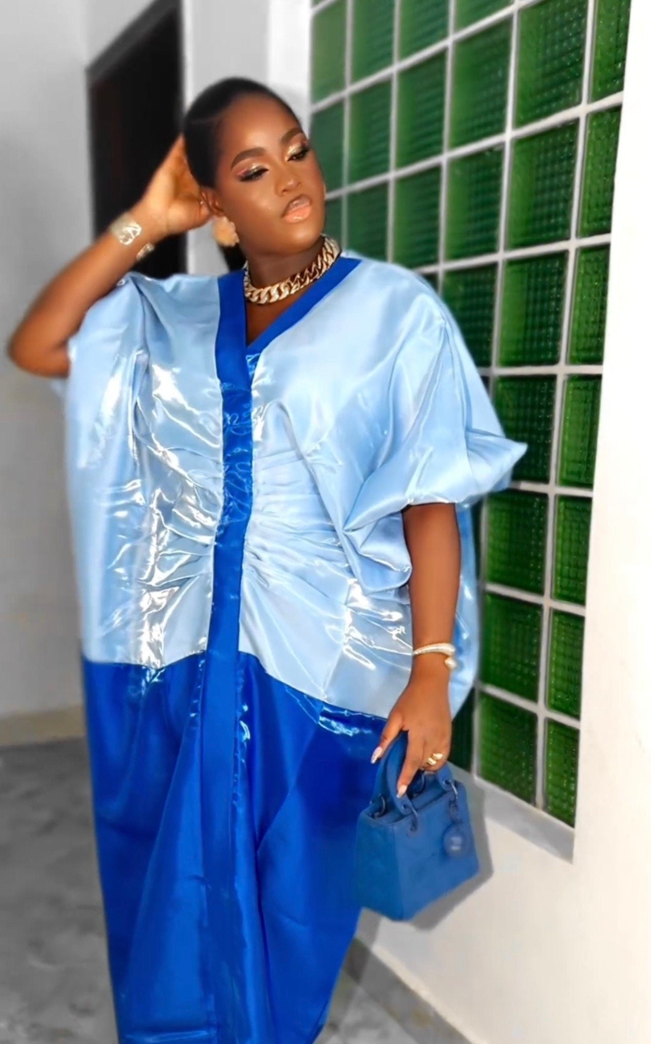 Blue Mikado Boubou Dress | African Kaftan, Plus Size