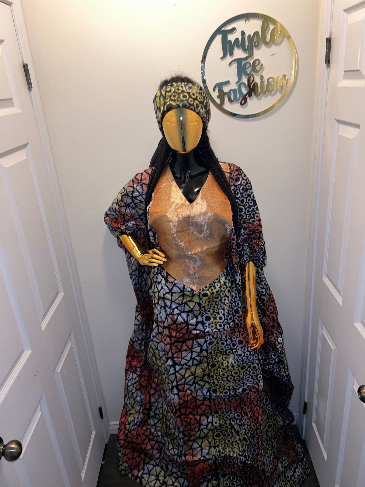 African Adire Batik Boubou Dress | Nigerian Kaftan with Inner Belt