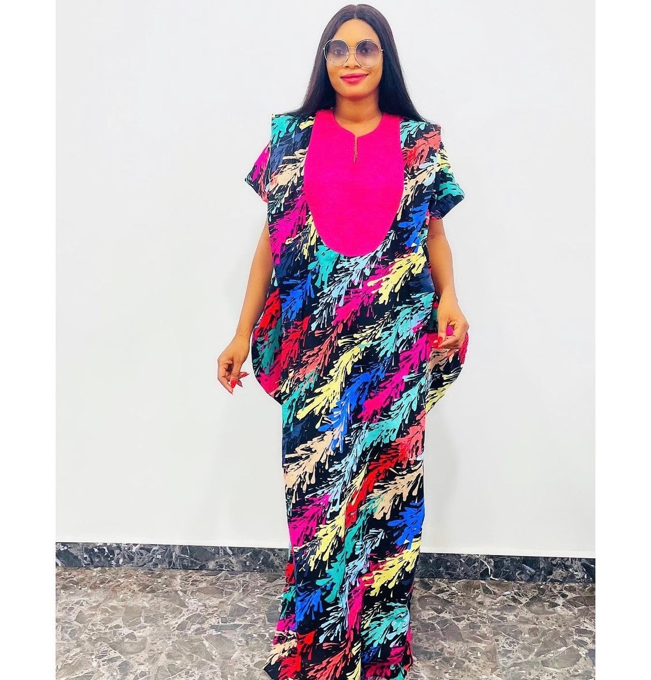 Handmade Ankara Boubou Dress | African Kaftan with Headtie