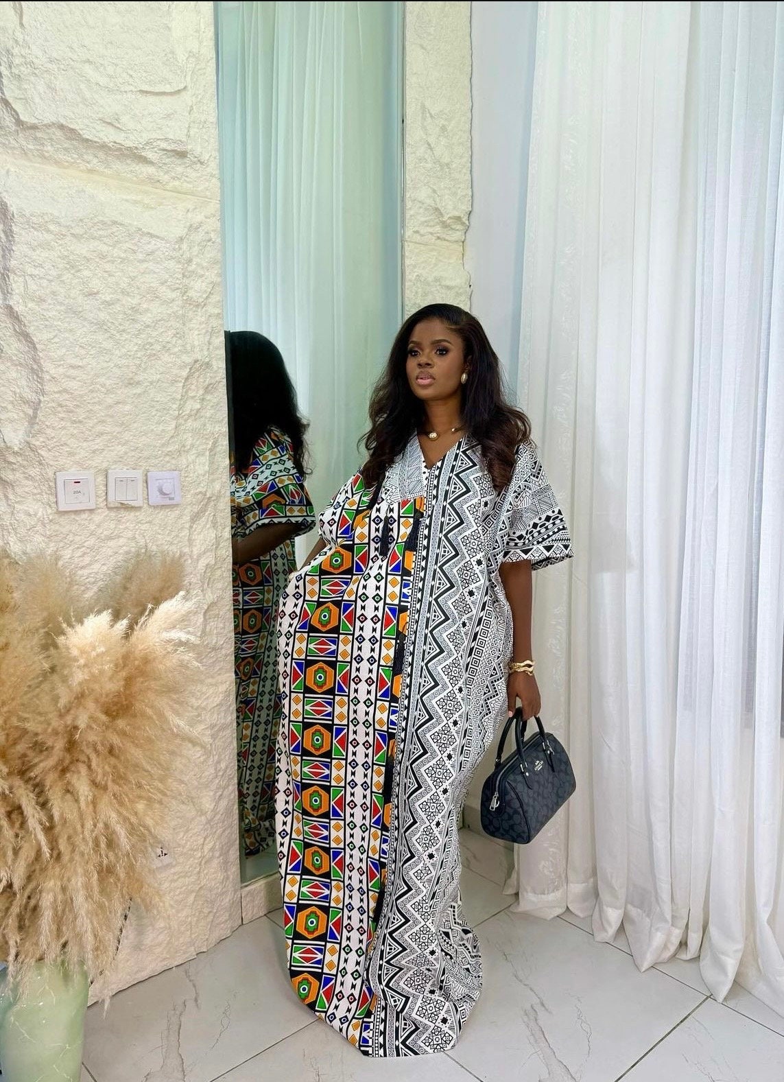 African Print Boubou Dress | Handmade Ankara Kaftan with Headband
