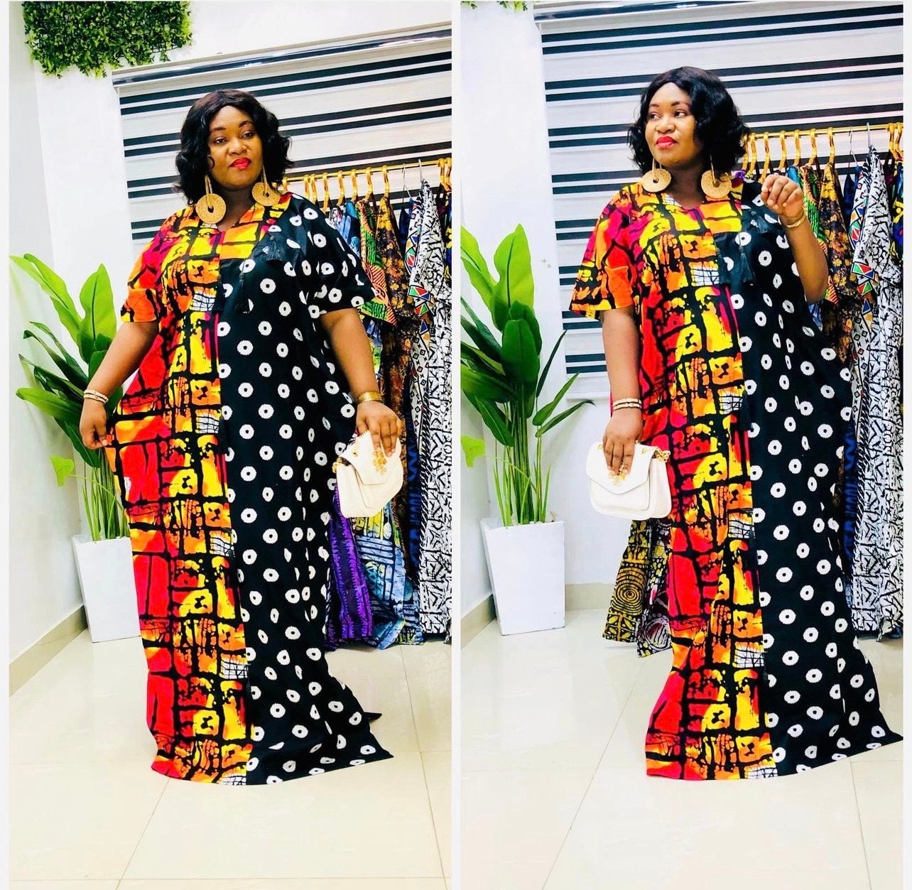 Handmade African Print Boubou Dress | Ankara Kaftan with Headband