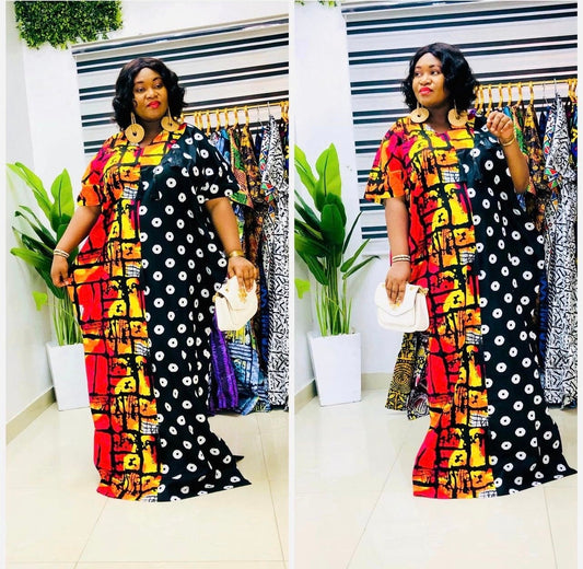 Handmade African Print Boubou Dress | Ankara Kaftan with Headband
