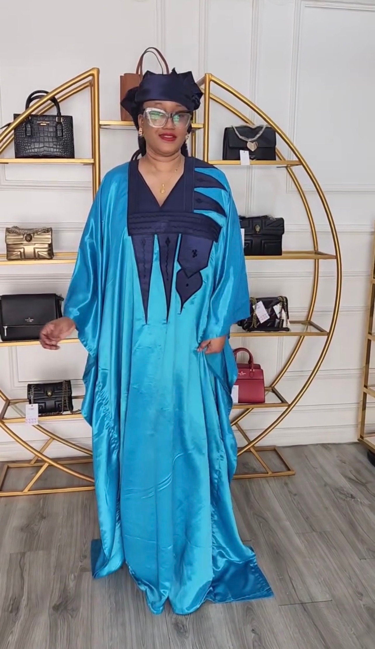 Embroidered Duchess Silk Boubou | African Kaftan Dress with Scarf