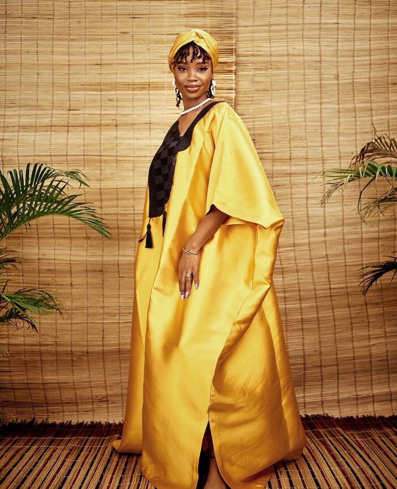 Embroidered Mikado Boubou Kaftan | African Party Dress with Scarf