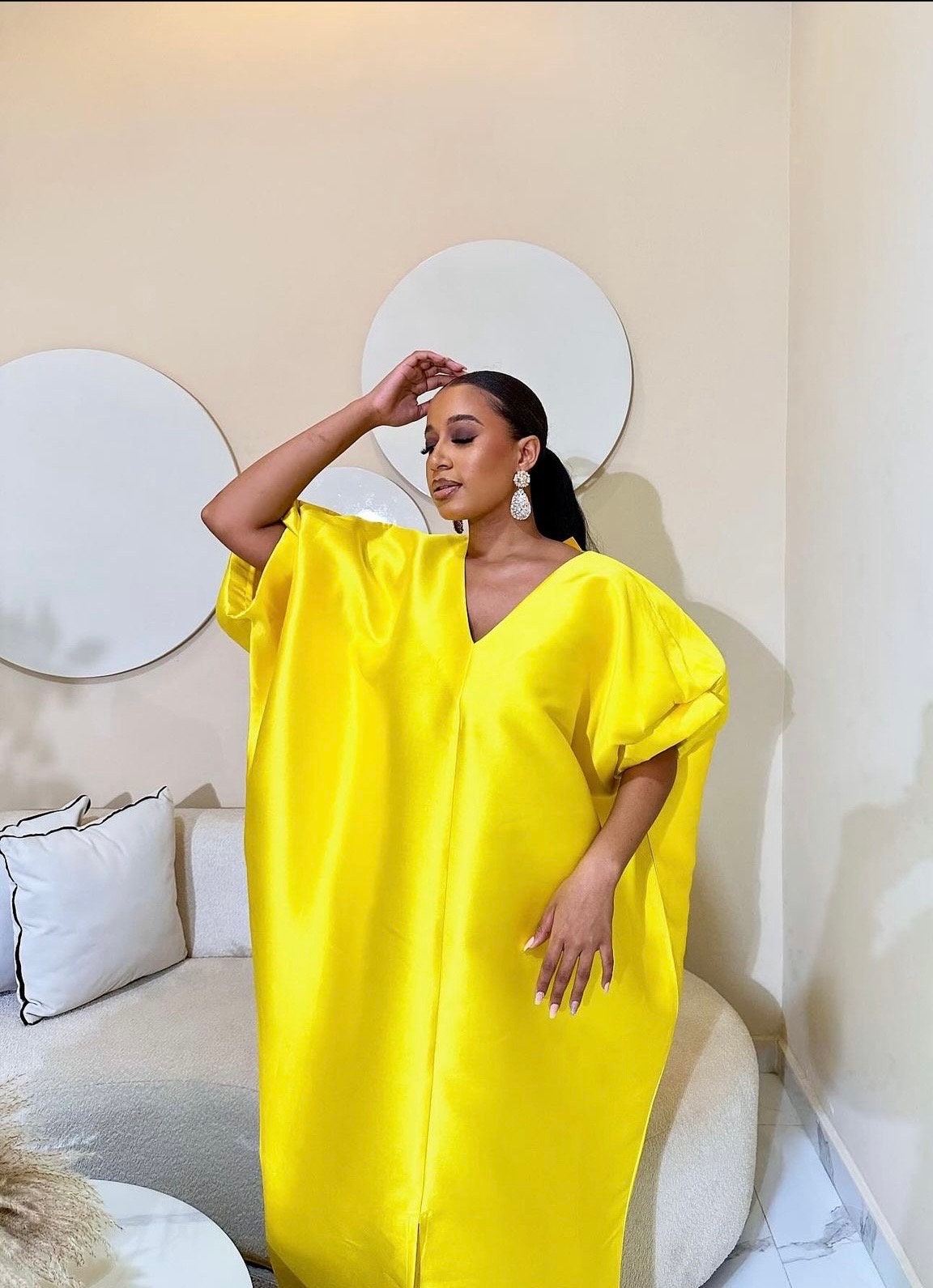 Yellow Mikado African Boubou: Women's Kaftan Dress
