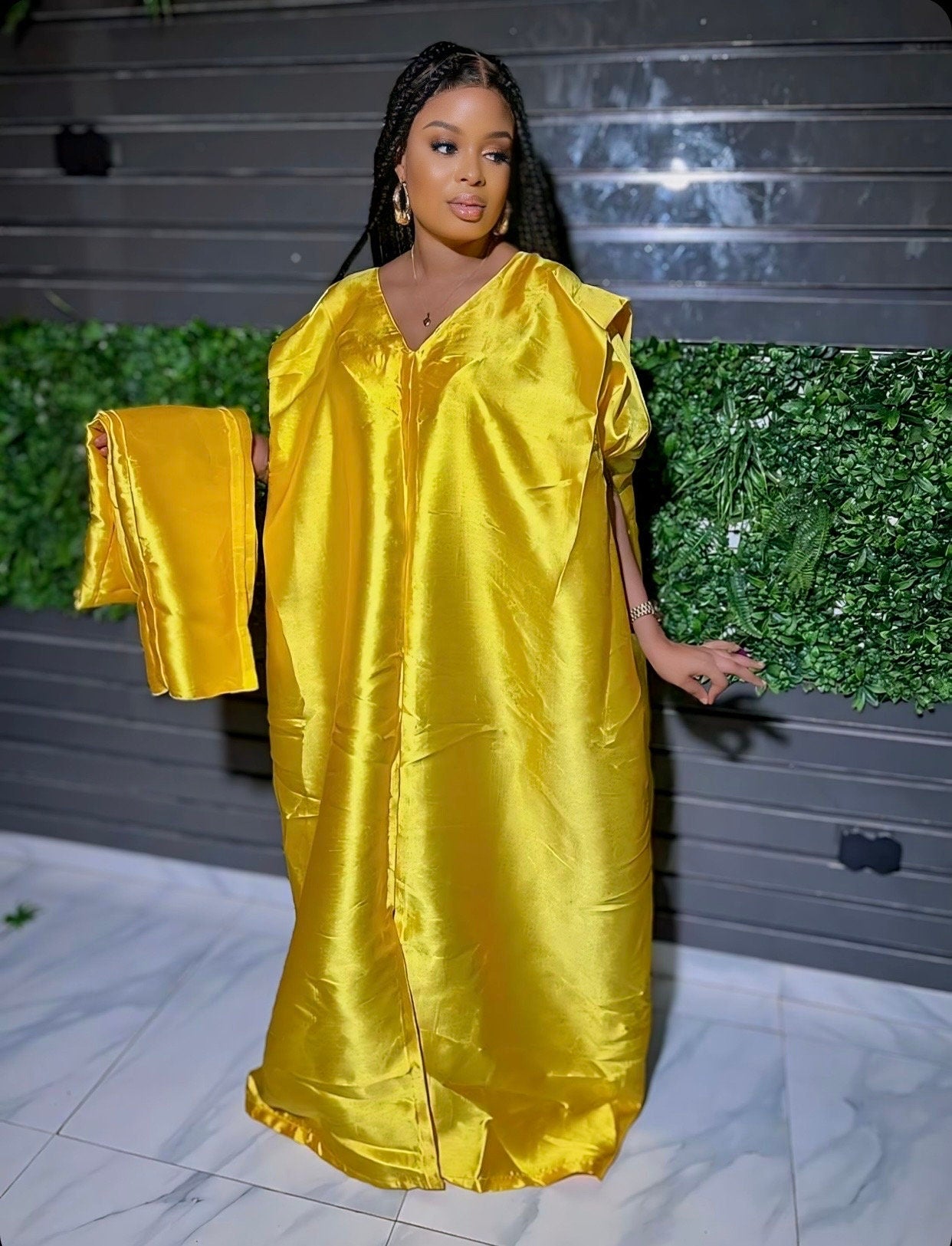 Yellow Mikado African Boubou: Women's Kaftan Dress
