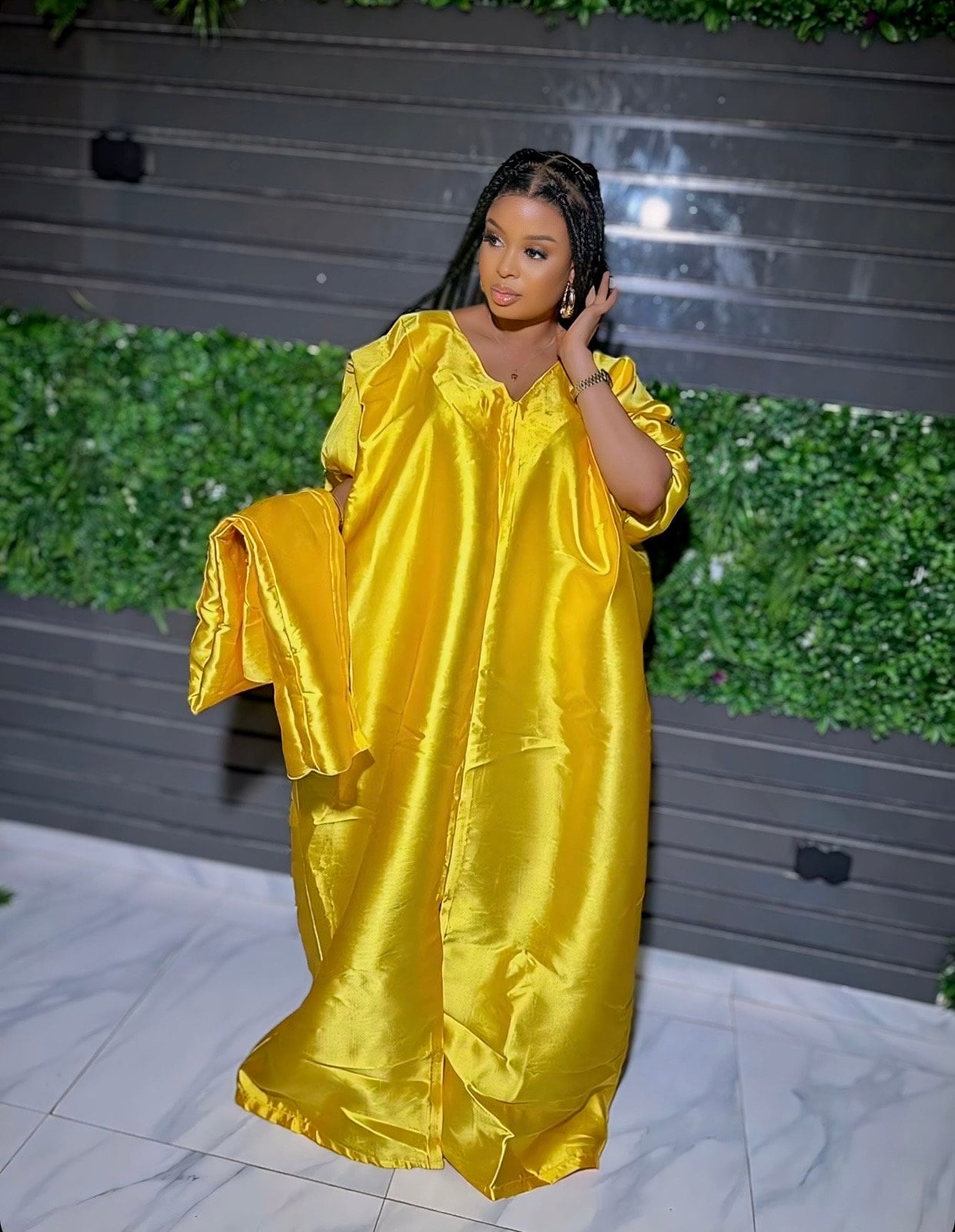 Yellow Mikado African Boubou: Women's Kaftan Dress