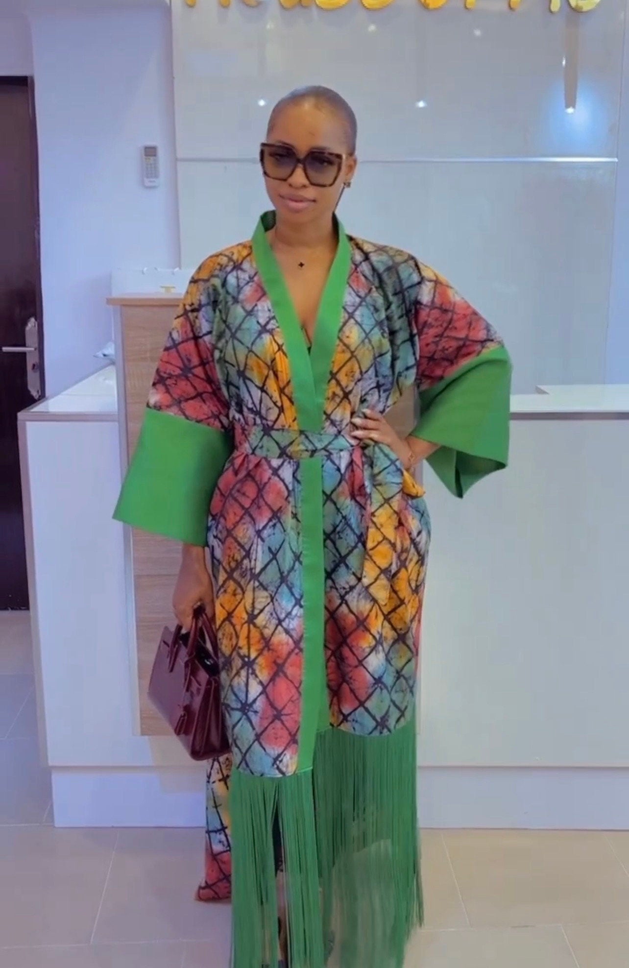 African Adire Fringe Kimono | Nigerian Cotton Kaftan, Boubou