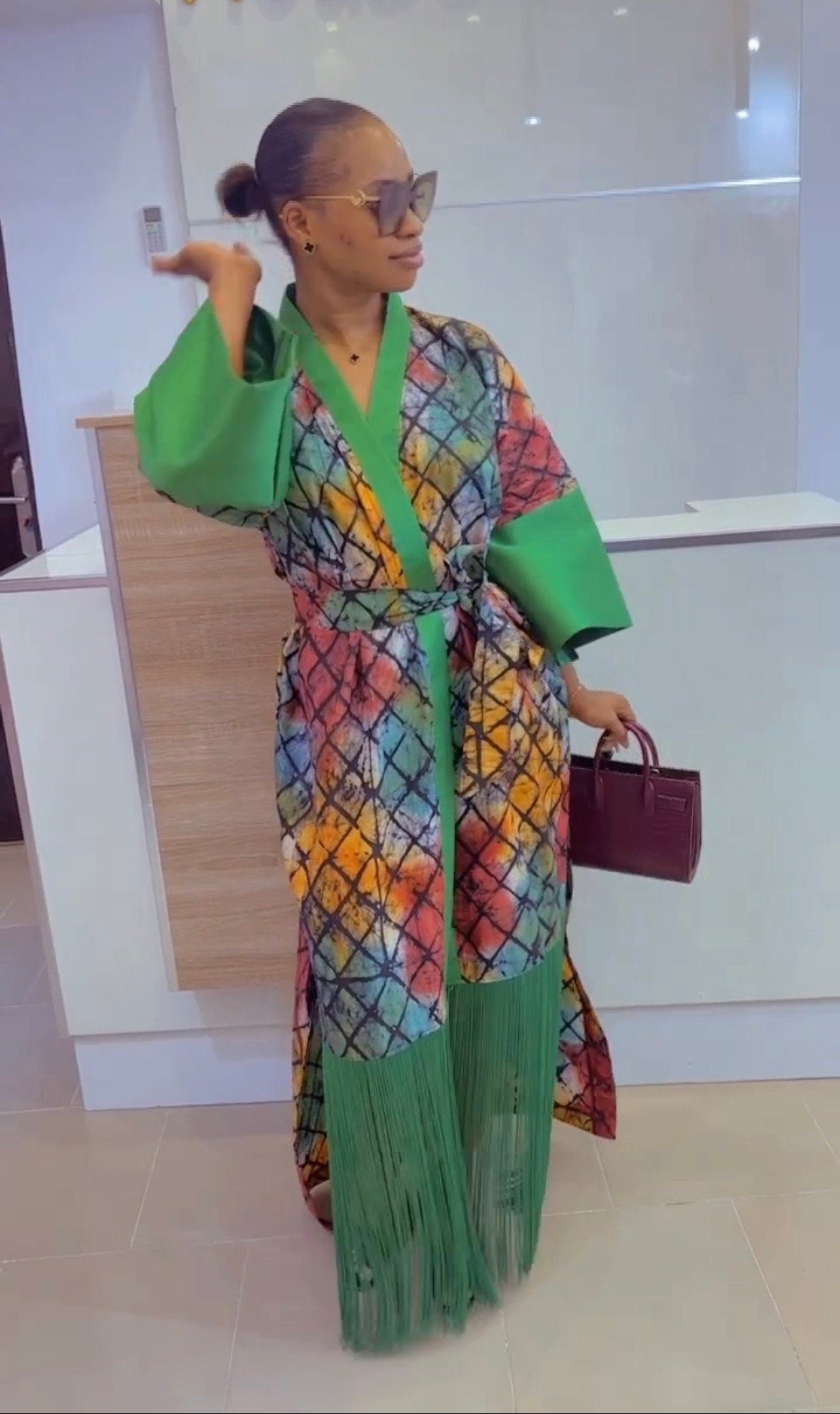 African Adire Fringe Kimono | Nigerian Cotton Kaftan, Boubou