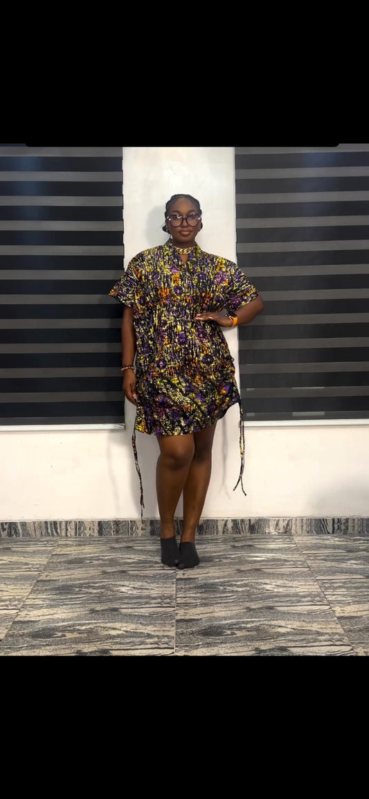 African Ankara Adire print dress| Short danshiki |Short Kaftan| African wear | Nigerian made | Boubou | Rich Aunty Vibes