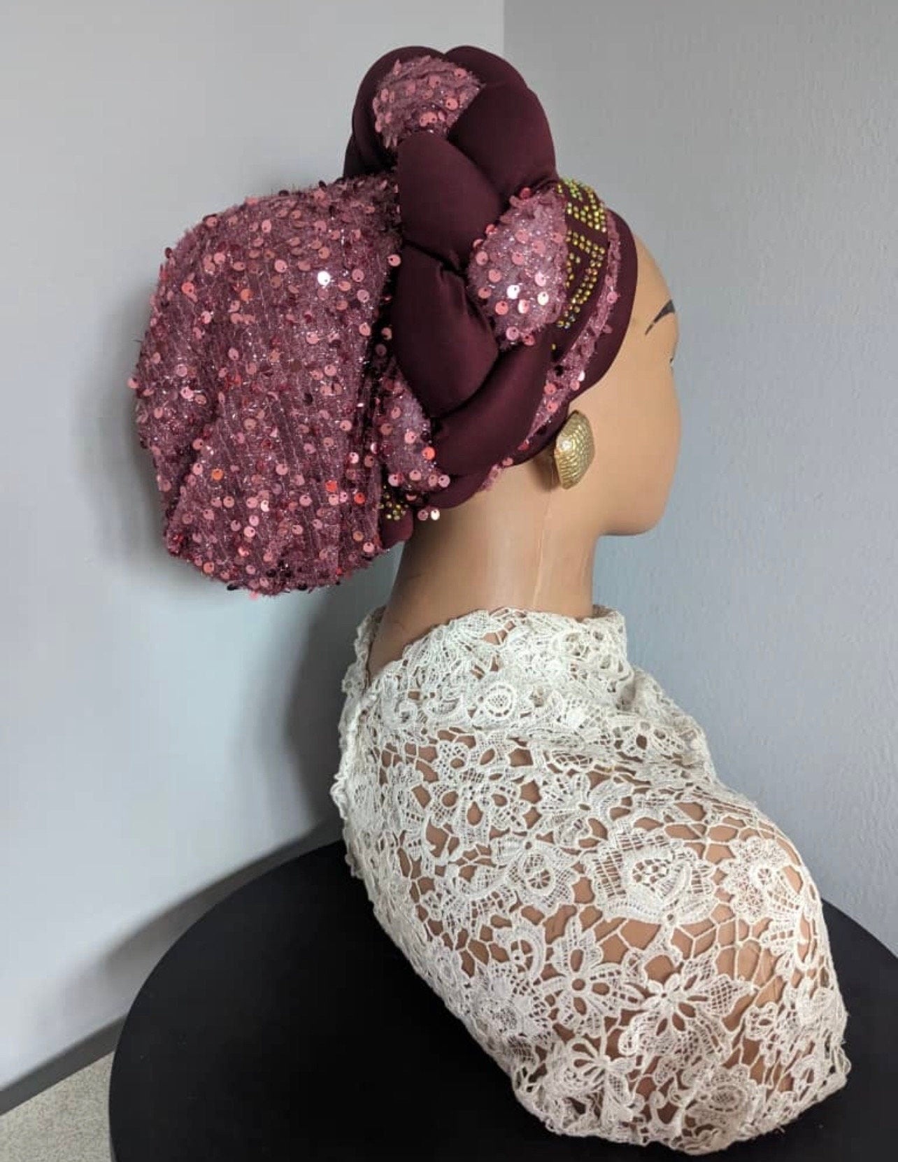 Luxury Sequin Turban Hat | Pre-Tied Braid Headtie