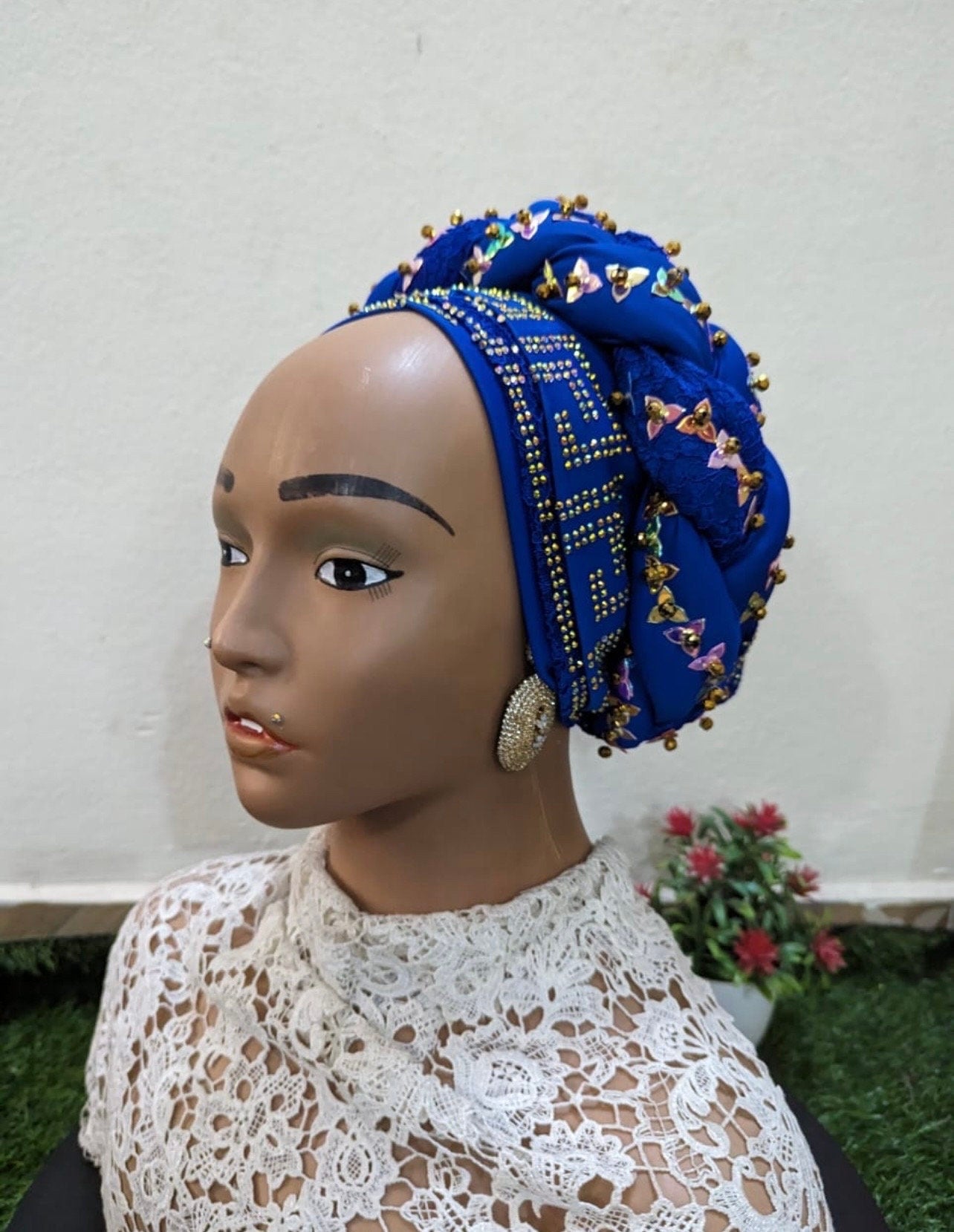 Luxury Sequin Turban Hat | Pre-Tied Braid Headtie