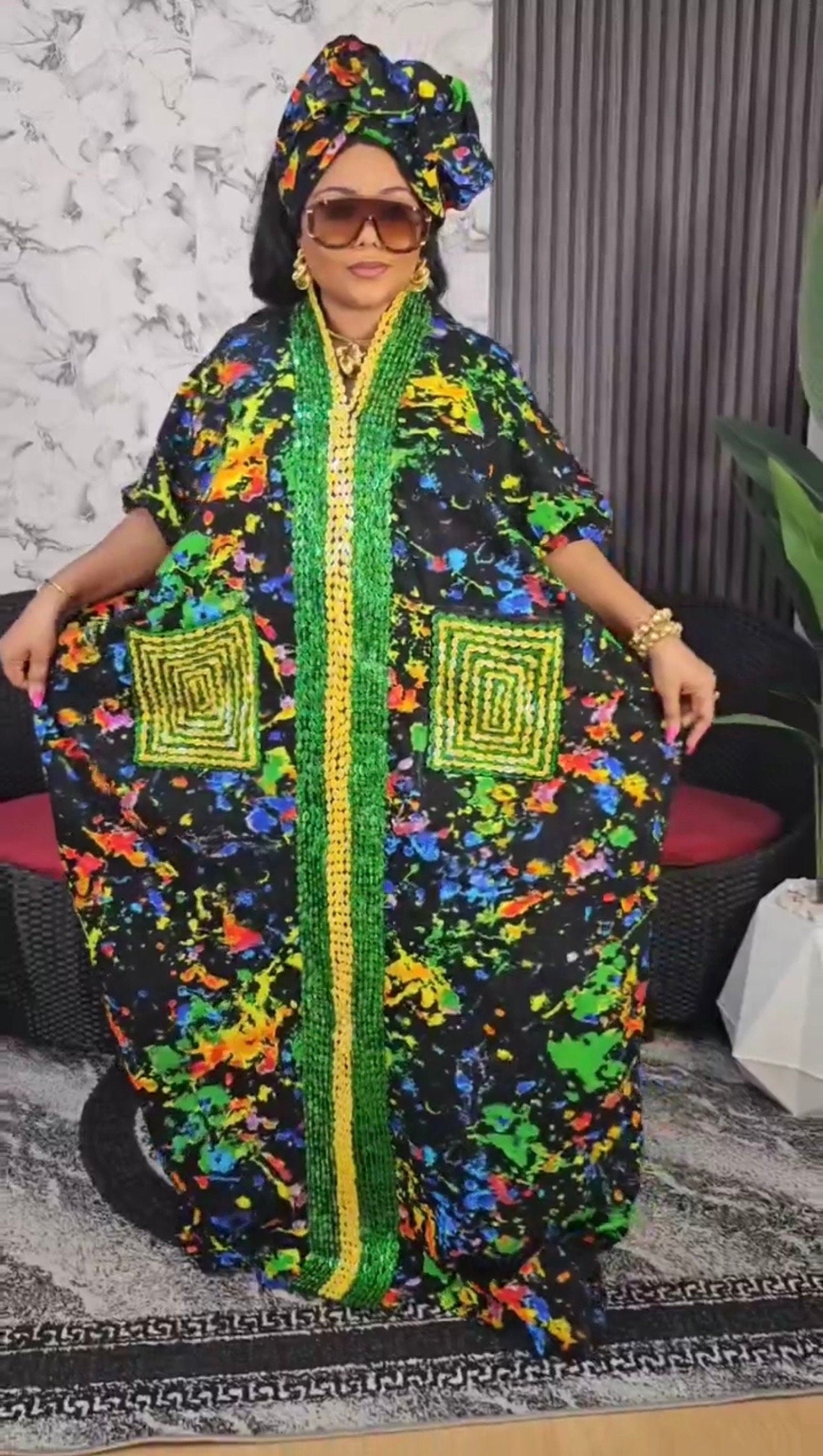 Handmade Ankara Boubou Dress | Beaded African Kaftan