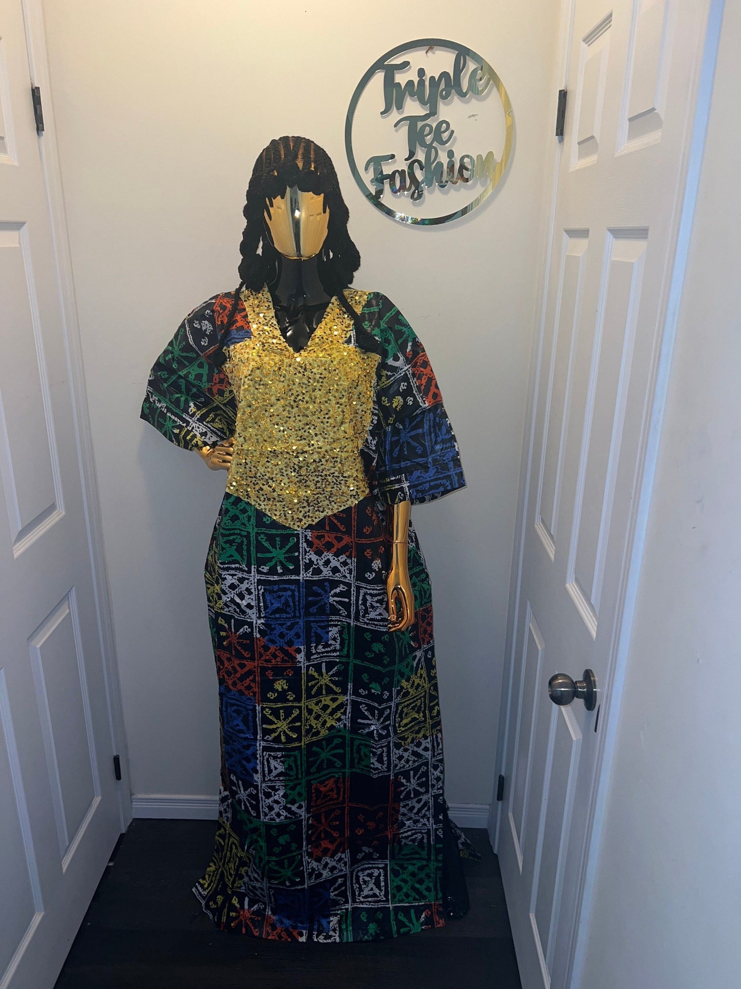 African Print Kampala Boubou Kaftan | Ankara Party Dress (Fits US 8-20)