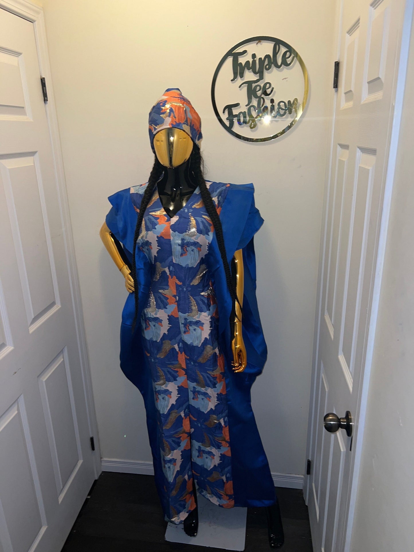 African Mikado Brocade Boubou | One Size Kaftan Dress