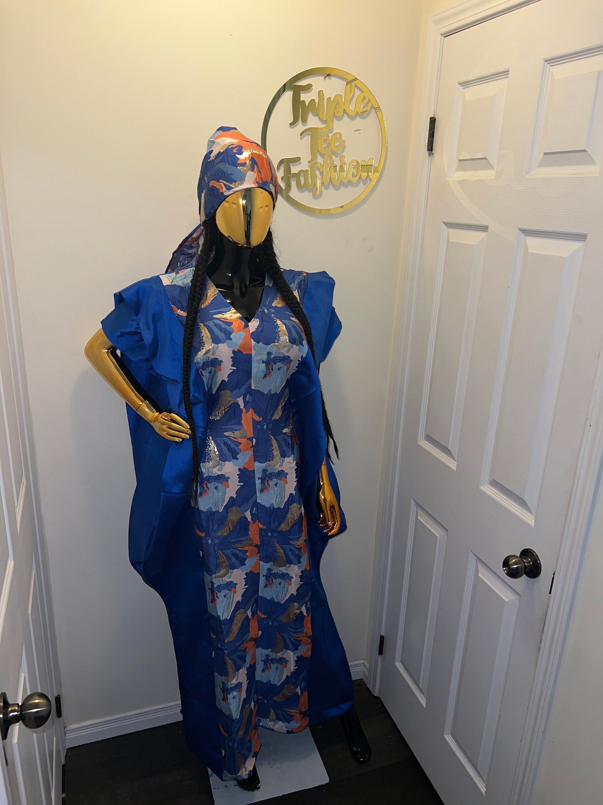 African Mikado Brocade Boubou | One Size Kaftan Dress