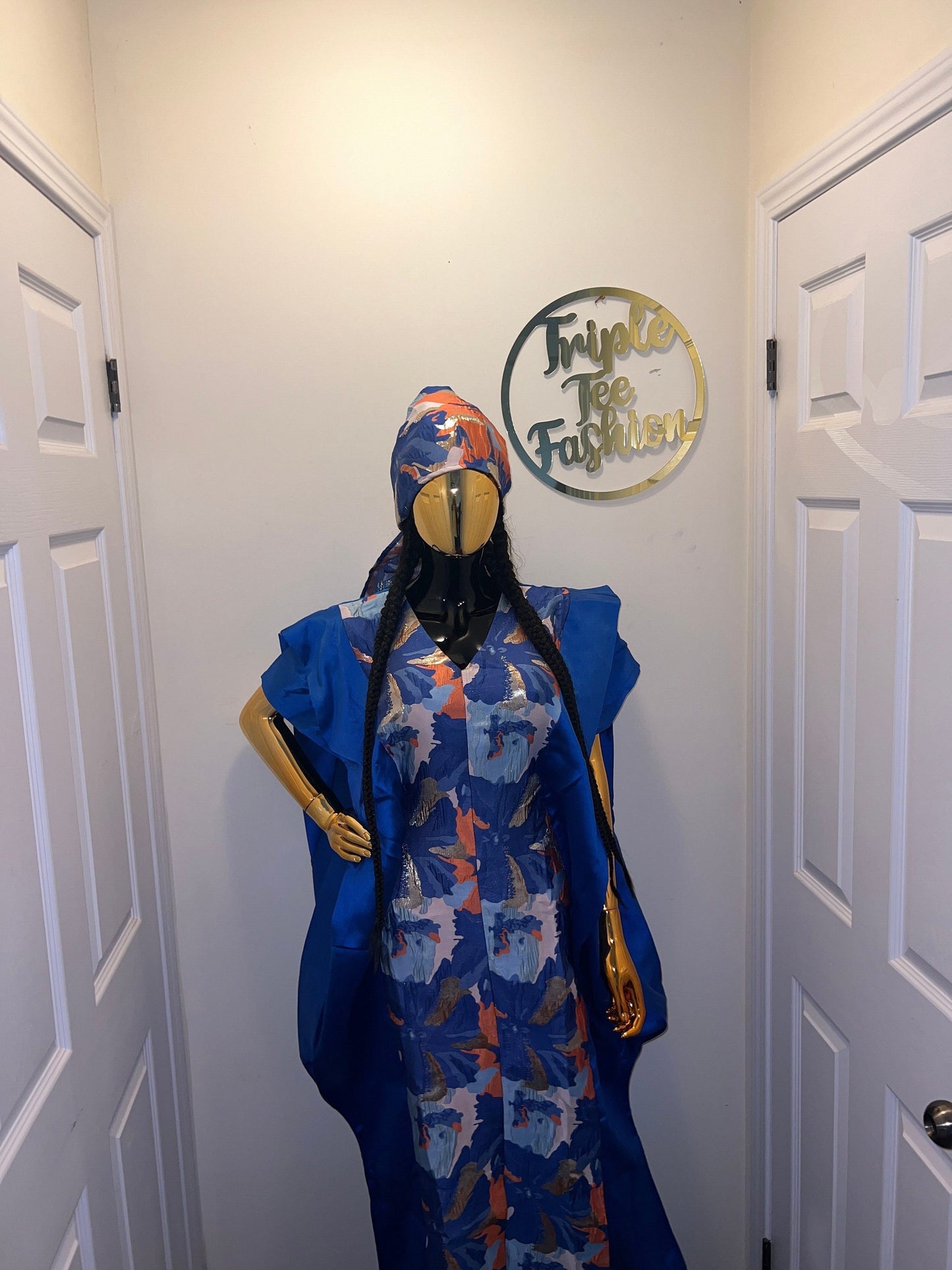 African Mikado Brocade Boubou | One Size Kaftan Dress