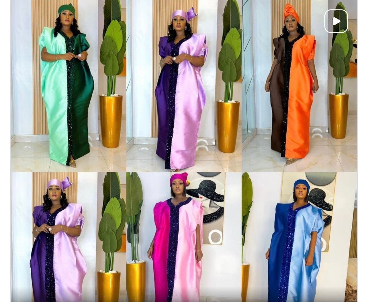 Sequin Mikado Boubou Dress | African Kaftan with Headtie