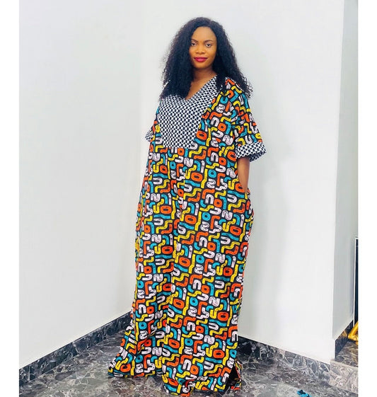 African Ankara and Sequins boubou dress| danshiki | Kaftan| African print dress | Nigerian made | Party dress| Boubou| Rich aunty vibes