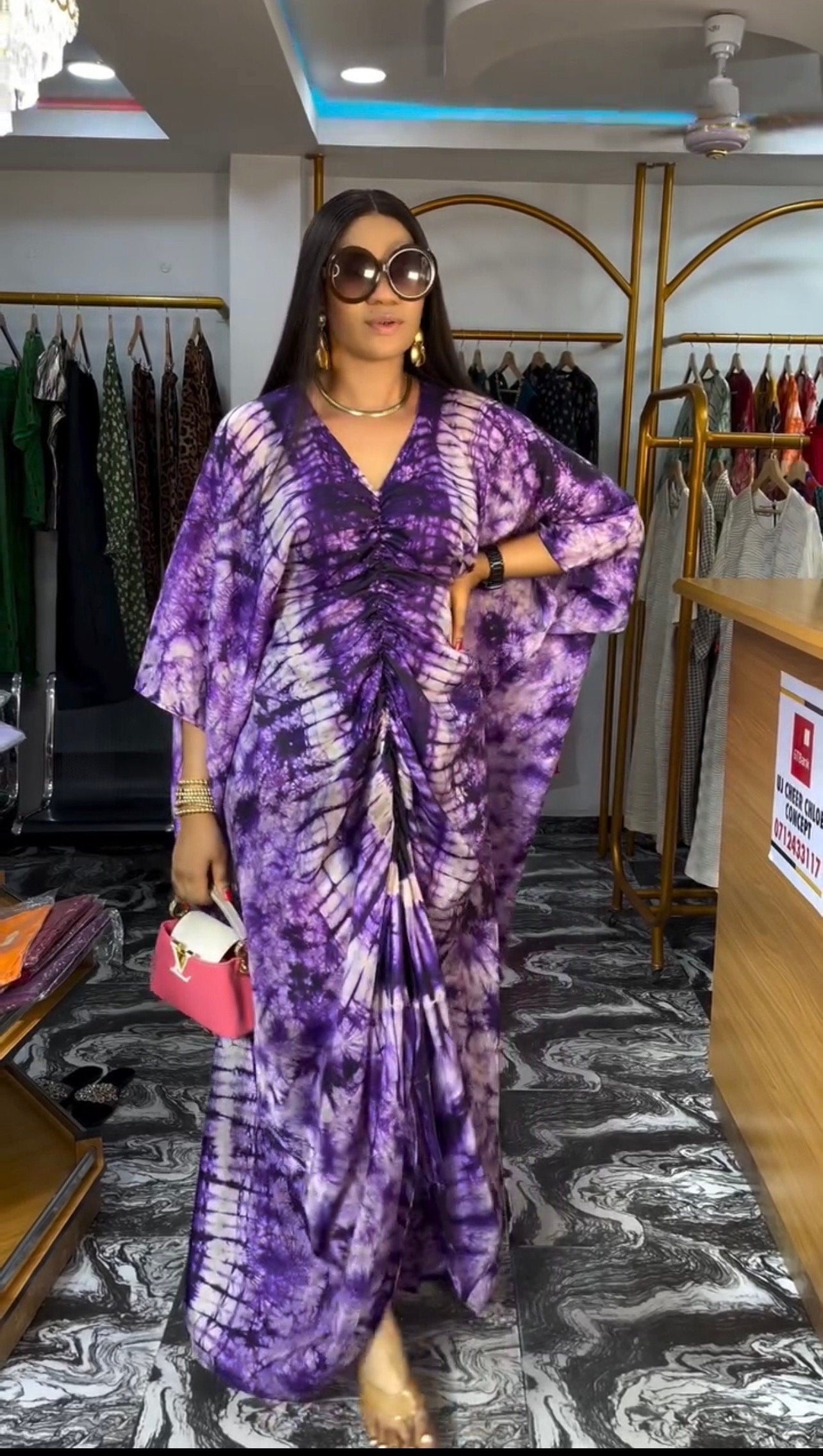 African Adire Silk Boubou Dress | Handmade Tie Dye Kaftan