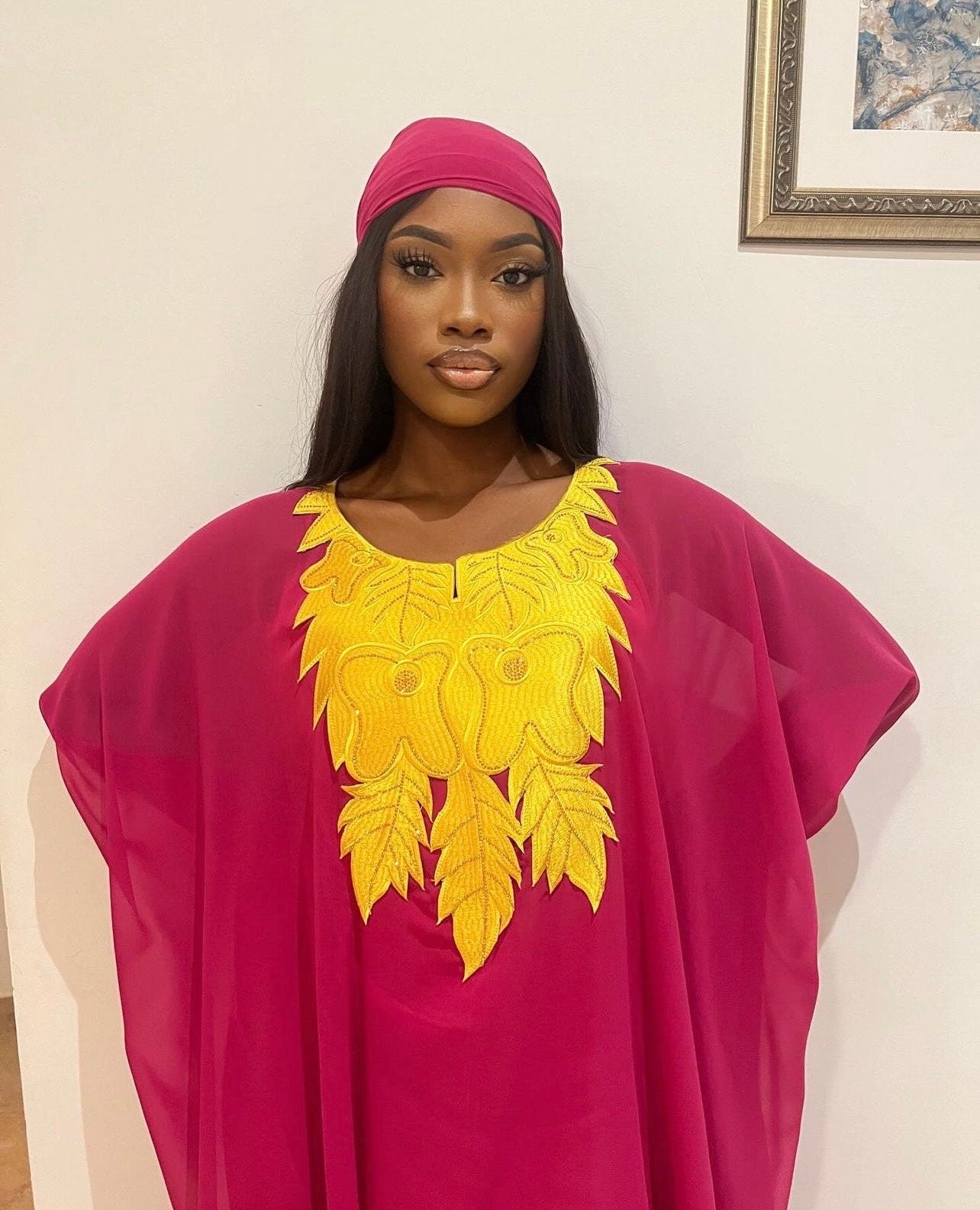 Embroidered African Kaftan Dress | Organdy Bubu, One Size
