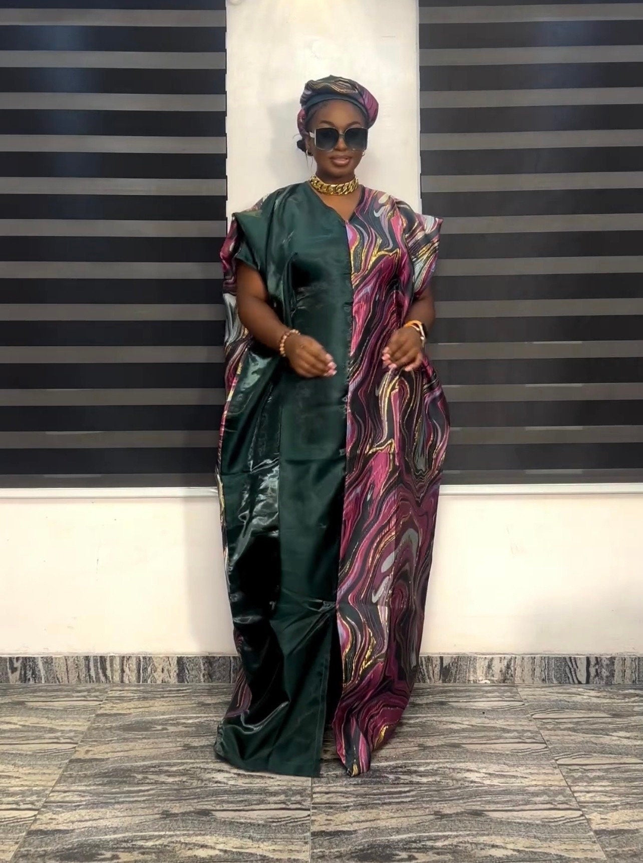 African Mikado Brocade Boubou | Nigerian Kaftan Dress, One Size