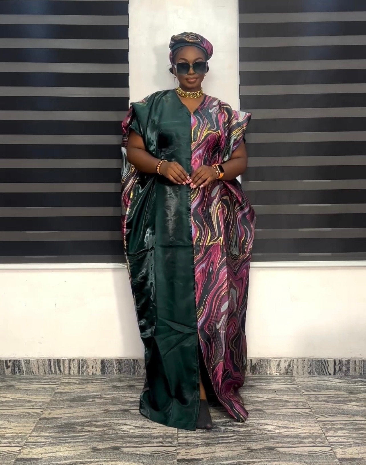 African Mikado Brocade Boubou | Nigerian Kaftan Dress, One Size