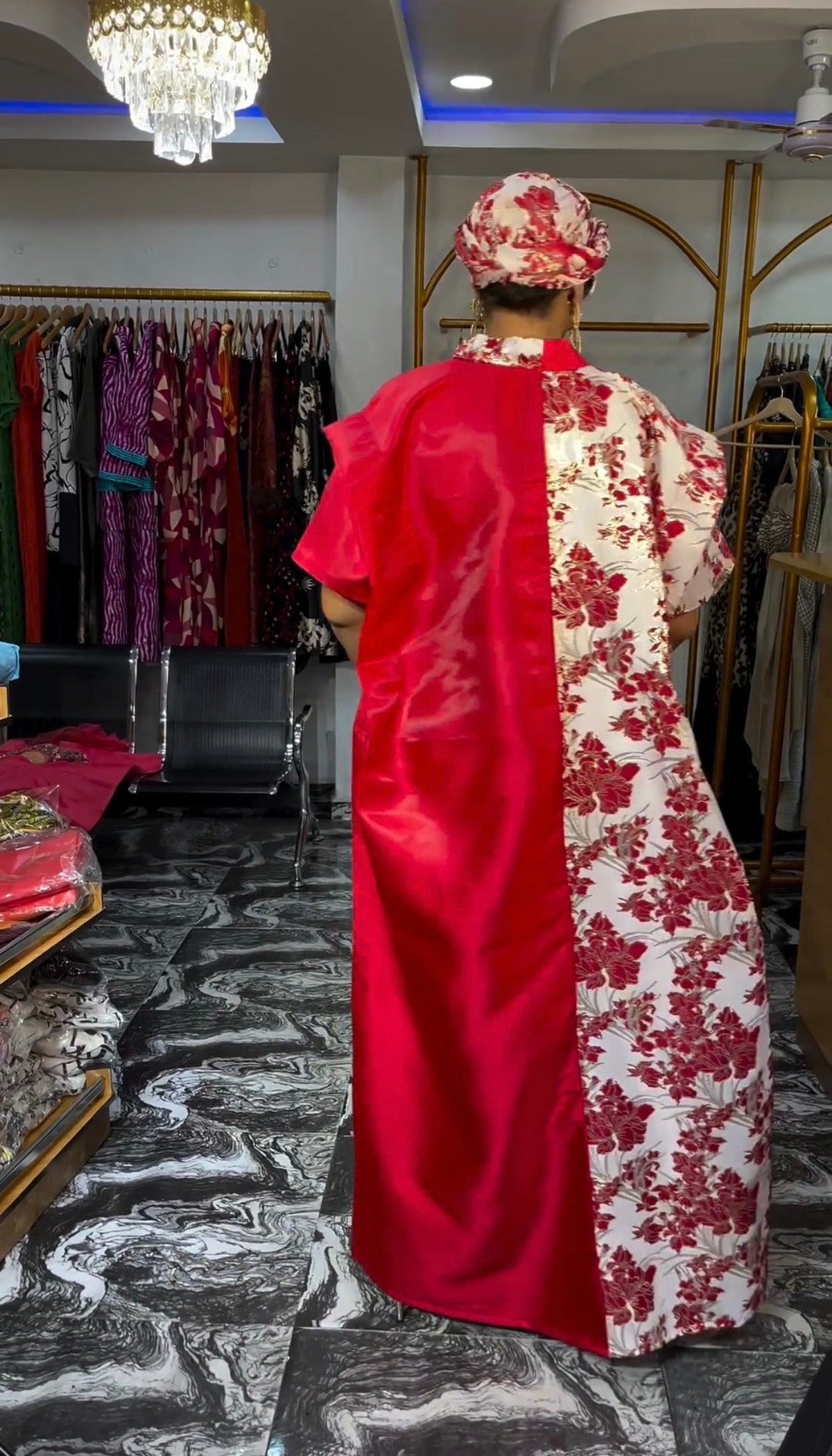 African Mikado Brocade Boubou | Kaftan Dress with Scarf