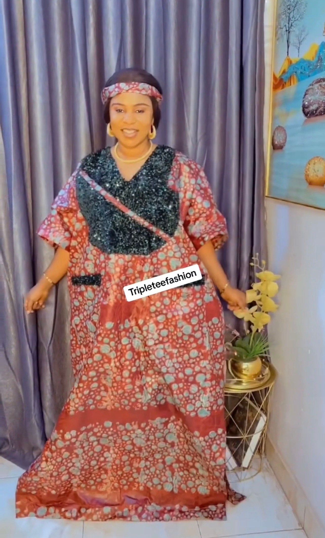 Sequin Kampala Cotton Boubou Kaftan | Plus Size African Dress