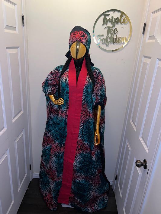 African Adire Batik Boubou dress |Inner belt bubu Kaftan| Handmade African print dress | Nigerian made | Tie and Dye | Rich aunty| Ankara