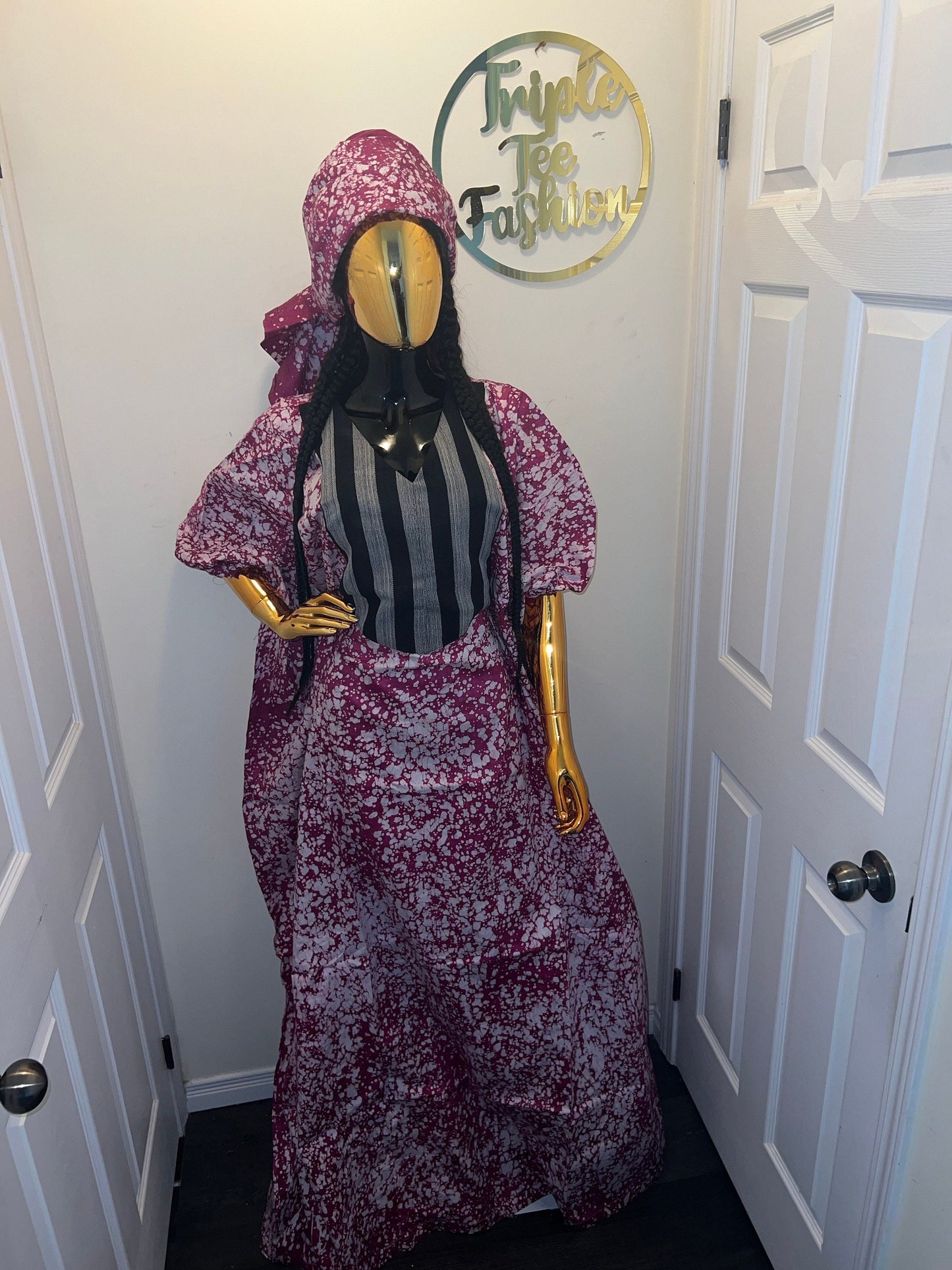 Handmade Adire Batik Boubou Dress | Nigerian Kaftan with Inner Belt